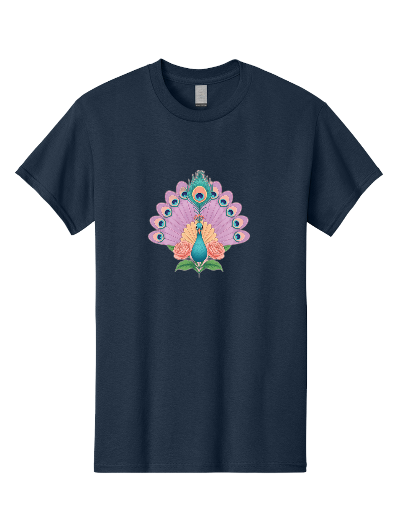 Peacock-With-Roses Men'S Graphic Tee, 100% Cotton, Comfortable Casual Summer Wear, Machine Washable, Peacock With Colorful Feathers, Vibrant Plumage, Blue And Pink Hues, Floral Accents, Pink Roses, Exotic Bird, Artistic Design, Bab136 21