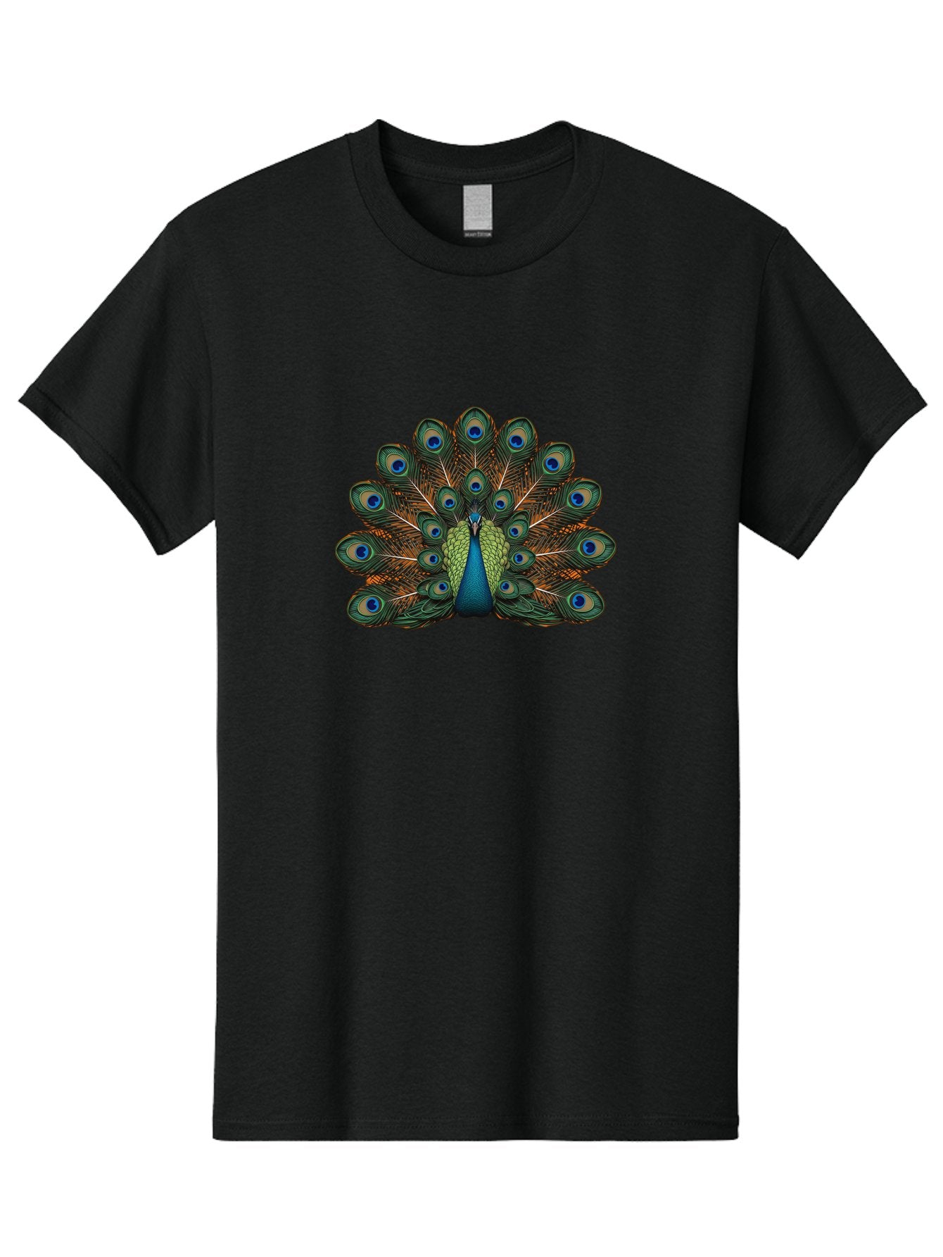 Peacock-With-Tail-Feathers-Spread Men'S Graphic Tee, 100% Cotton, Comfortable Casual Summer Wear, Machine Washable, Peacock, Vibrant Feathers, Blue Eyespots, Green And Gold Plumage, Majestic Bird, Exotic Beauty, Colorful Display, Ornate Tail Bab137 5