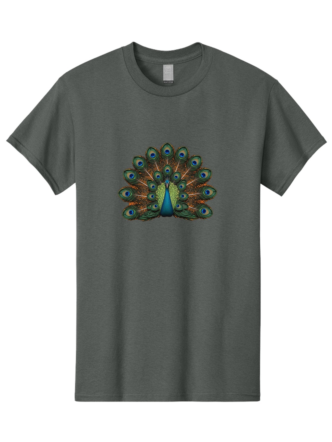 Peacock-With-Tail-Feathers-Spread Men'S Graphic Tee, 100% Cotton, Comfortable Casual Summer Wear, Machine Washable, Peacock, Vibrant Feathers, Blue Eyespots, Green And Gold Plumage, Majestic Bird, Exotic Beauty, Colorful Display, Ornate Tail Bab137 9