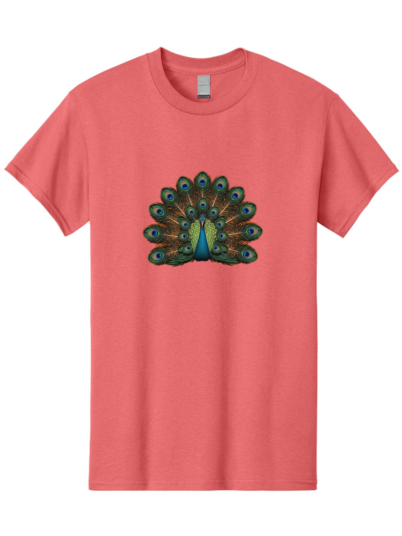 Peacock-With-Tail-Feathers-Spread Men'S Graphic Tee, 100% Cotton, Comfortable Casual Summer Wear, Machine Washable, Peacock, Vibrant Feathers, Blue Eyespots, Green And Gold Plumage, Majestic Bird, Exotic Beauty, Colorful Display, Ornate Tail Bab137 14