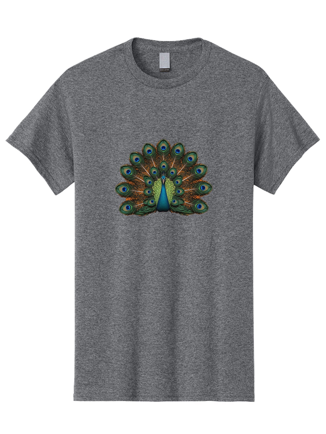 Peacock-With-Tail-Feathers-Spread Men'S Graphic Tee, 100% Cotton, Comfortable Casual Summer Wear, Machine Washable, Peacock, Vibrant Feathers, Blue Eyespots, Green And Gold Plumage, Majestic Bird, Exotic Beauty, Colorful Display, Ornate Tail Bab137 7