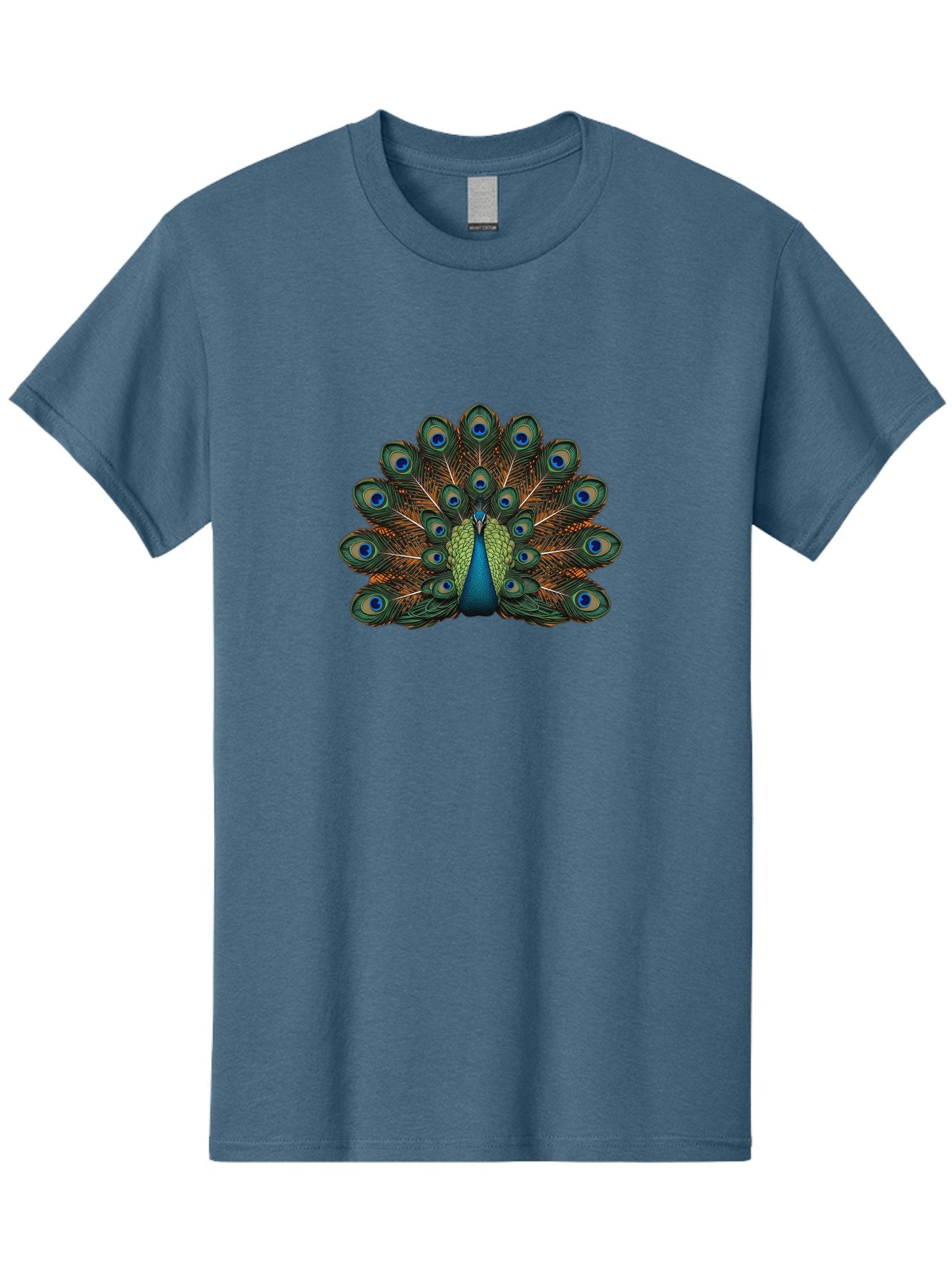Peacock-With-Tail-Feathers-Spread Men'S Graphic Tee, 100% Cotton, Comfortable Casual Summer Wear, Machine Washable, Peacock, Vibrant Feathers, Blue Eyespots, Green And Gold Plumage, Majestic Bird, Exotic Beauty, Colorful Display, Ornate Tail Bab137 10