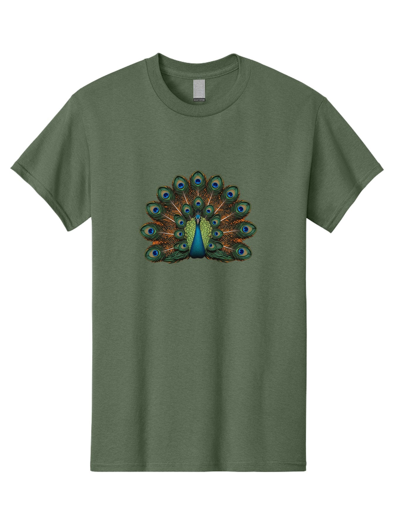 Peacock-With-Tail-Feathers-Spread Men'S Graphic Tee, 100% Cotton, Comfortable Casual Summer Wear, Machine Washable, Peacock, Vibrant Feathers, Blue Eyespots, Green And Gold Plumage, Majestic Bird, Exotic Beauty, Colorful Display, Ornate Tail Bab137 4