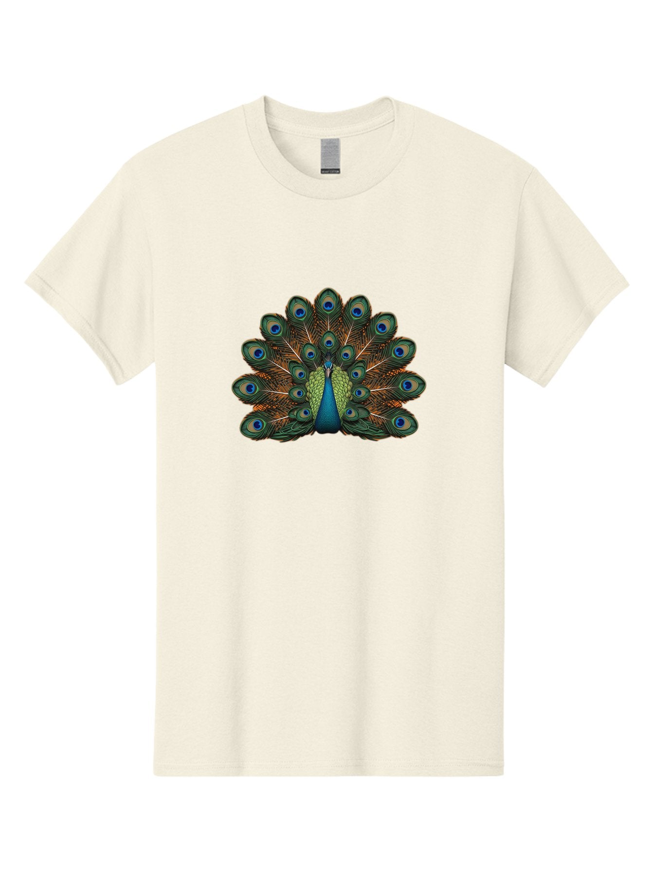 Peacock-With-Tail-Feathers-Spread Men'S Graphic Tee, 100% Cotton, Comfortable Casual Summer Wear, Machine Washable, Peacock, Vibrant Feathers, Blue Eyespots, Green And Gold Plumage, Majestic Bird, Exotic Beauty, Colorful Display, Ornate Tail Bab137 13