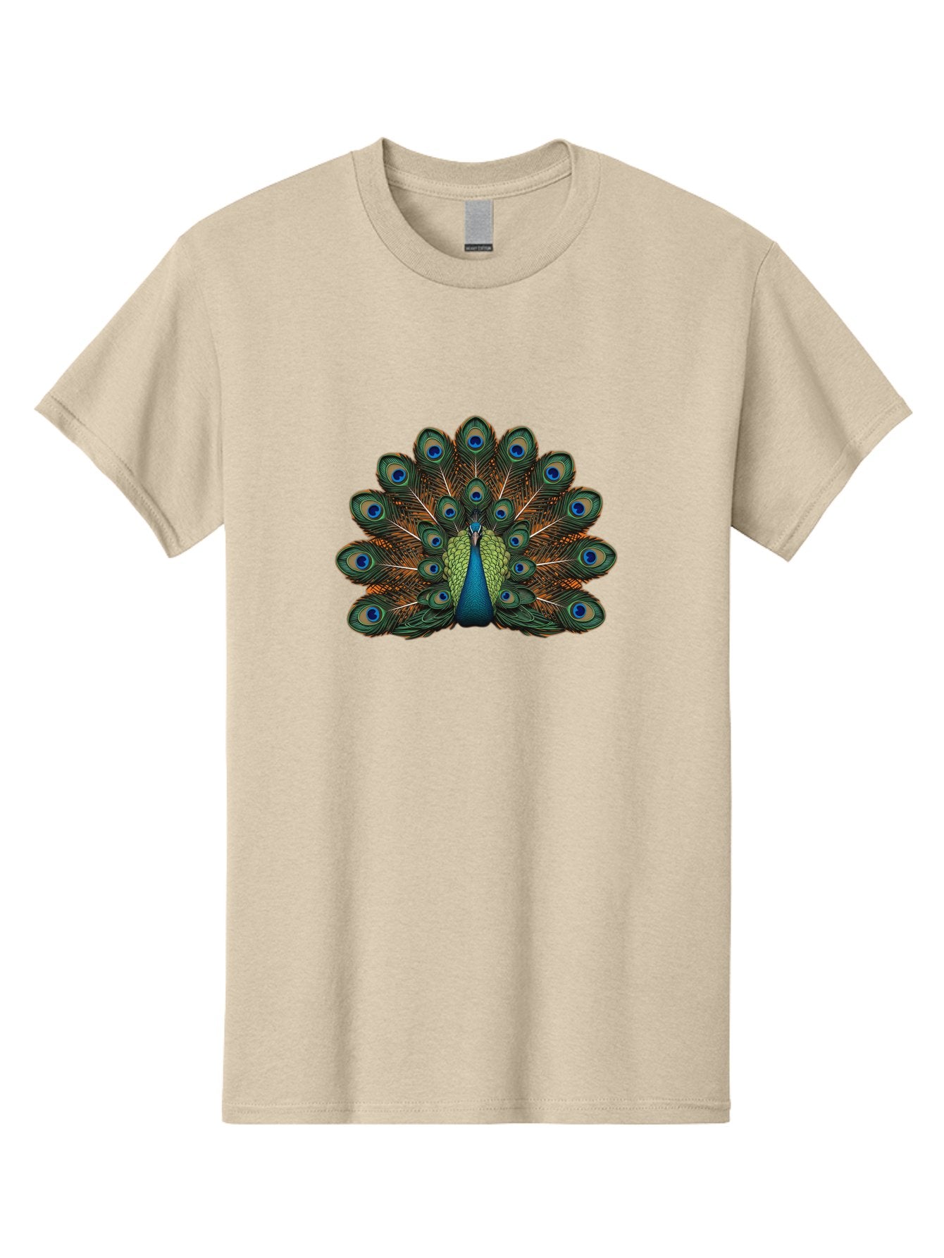 Peacock-With-Tail-Feathers-Spread Men'S Graphic Tee, 100% Cotton, Comfortable Casual Summer Wear, Machine Washable, Peacock, Vibrant Feathers, Blue Eyespots, Green And Gold Plumage, Majestic Bird, Exotic Beauty, Colorful Display, Ornate Tail Bab137 15