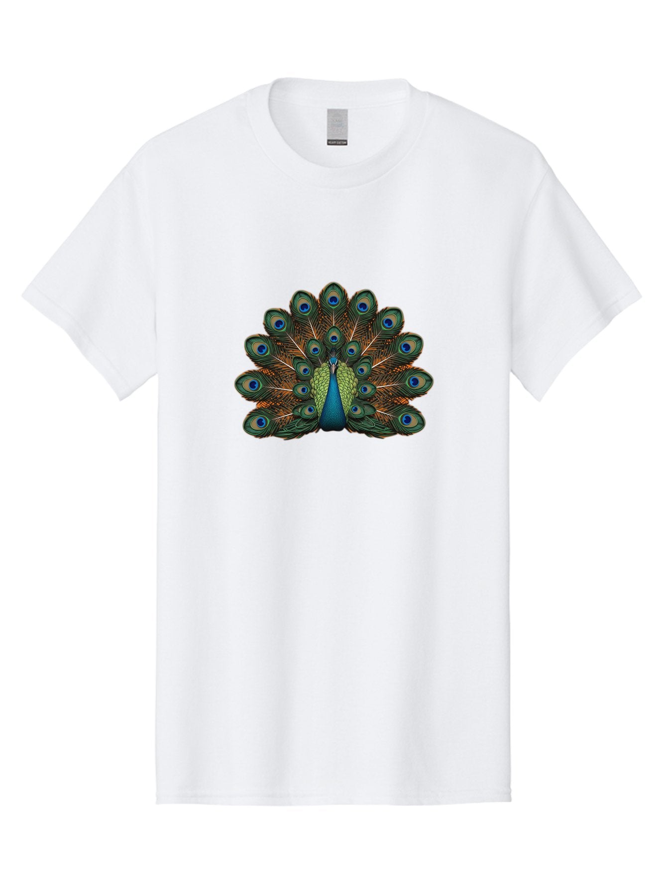 Peacock-With-Tail-Feathers-Spread Men'S Graphic Tee, 100% Cotton, Comfortable Casual Summer Wear, Machine Washable, Peacock, Vibrant Feathers, Blue Eyespots, Green And Gold Plumage, Majestic Bird, Exotic Beauty, Colorful Display, Ornate Tail Bab137