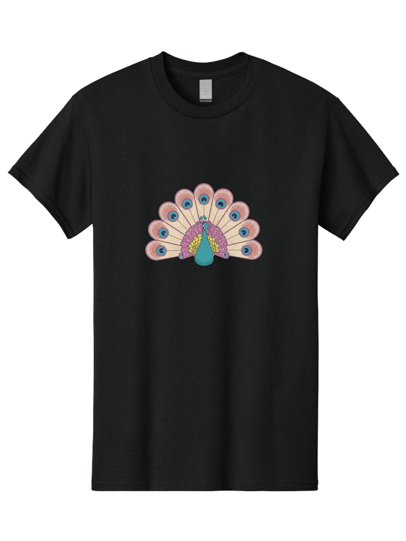 Peacock Men'S Graphic Tee, 100% Cotton, Comfortable Casual Summer Wear, Machine Washable, Peacock Bird, Vibrant Plumage, Colorful Feathers, Intricate Patterns, Majestic Display, Pink, Blue, Yellow Hues, Elegant Bird, Ornate Tail Bab138 4