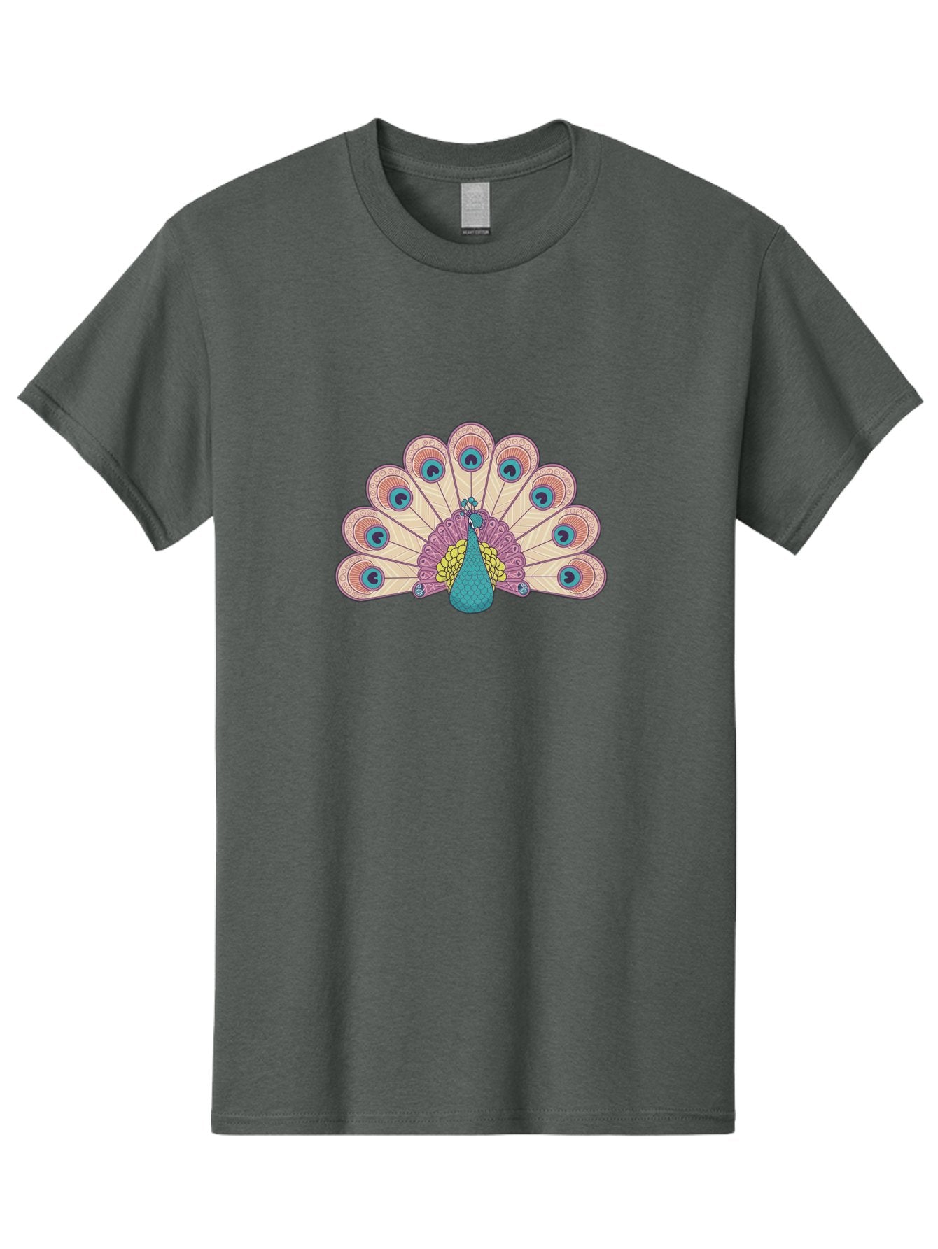 Peacock Men'S Graphic Tee, 100% Cotton, Comfortable Casual Summer Wear, Machine Washable, Peacock Bird, Vibrant Plumage, Colorful Feathers, Intricate Patterns, Majestic Display, Pink, Blue, Yellow Hues, Elegant Bird, Ornate Tail Bab138