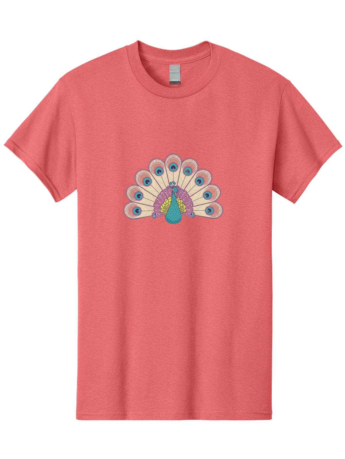Peacock Men'S Graphic Tee, 100% Cotton, Comfortable Casual Summer Wear, Machine Washable, Peacock Bird, Vibrant Plumage, Colorful Feathers, Intricate Patterns, Majestic Display, Pink, Blue, Yellow Hues, Elegant Bird, Ornate Tail Bab138