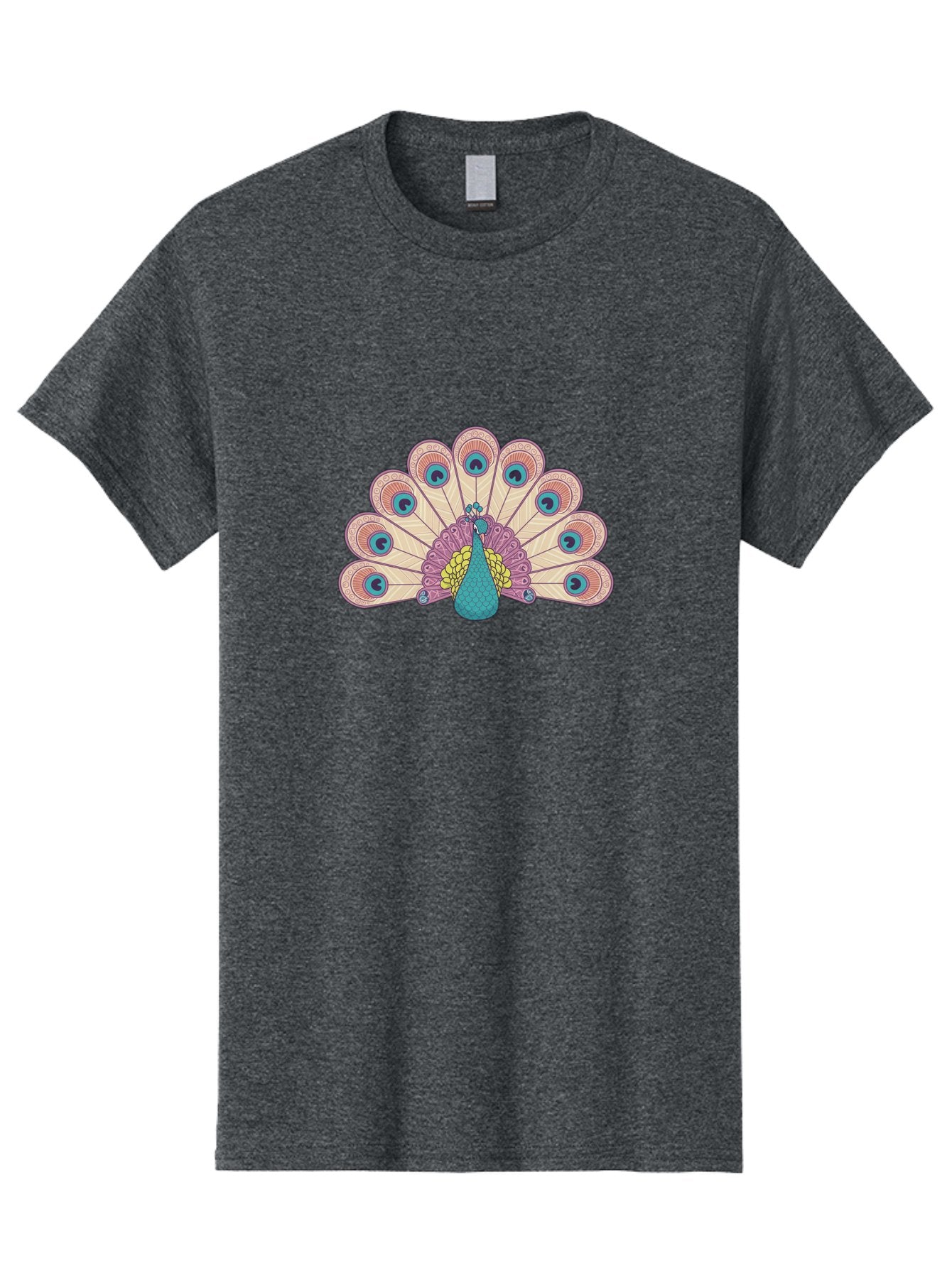 Peacock Men'S Graphic Tee, 100% Cotton, Comfortable Casual Summer Wear, Machine Washable, Peacock Bird, Vibrant Plumage, Colorful Feathers, Intricate Patterns, Majestic Display, Pink, Blue, Yellow Hues, Elegant Bird, Ornate Tail Bab138 5