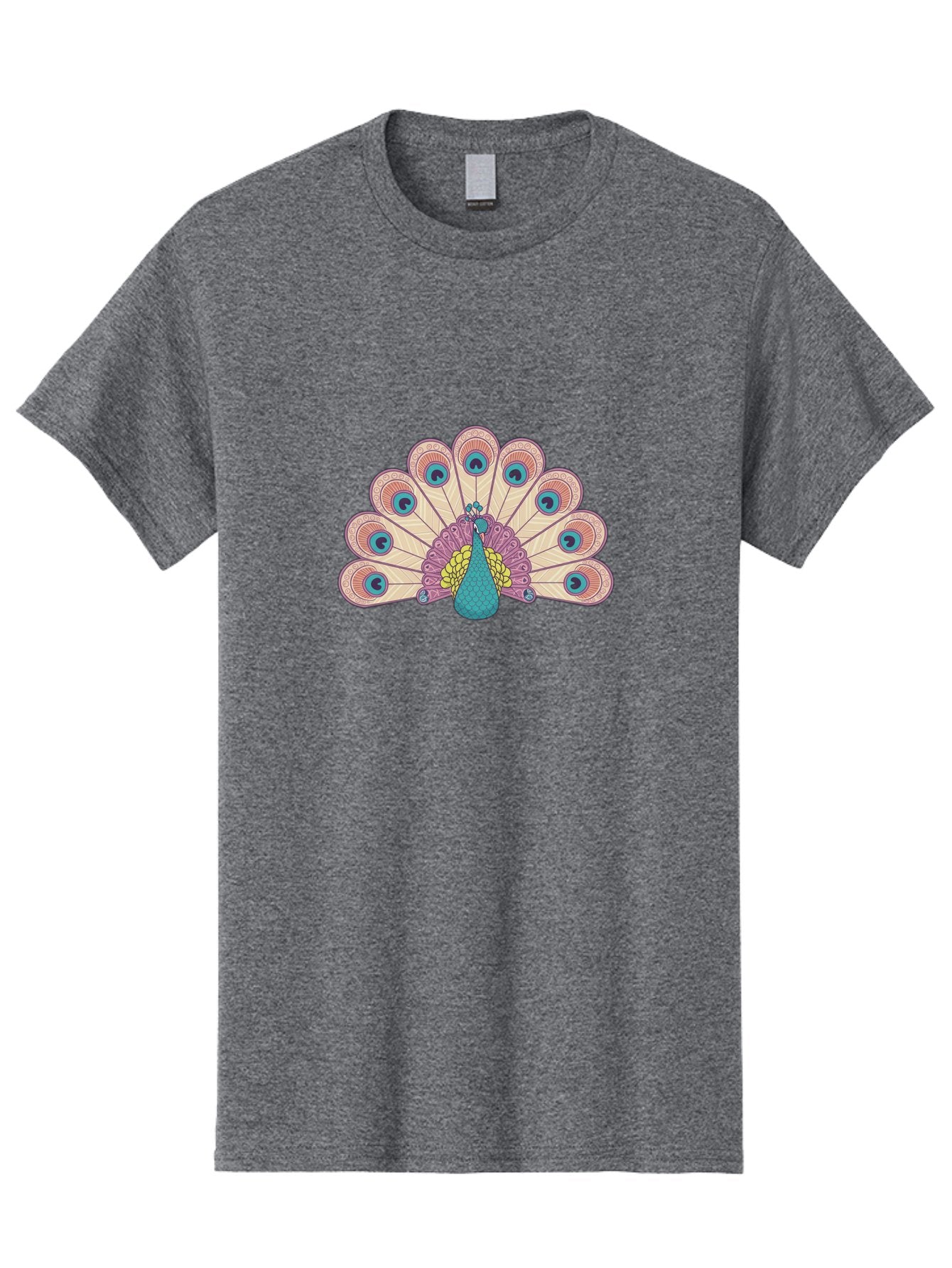 Peacock Men'S Graphic Tee, 100% Cotton, Comfortable Casual Summer Wear, Machine Washable, Peacock Bird, Vibrant Plumage, Colorful Feathers, Intricate Patterns, Majestic Display, Pink, Blue, Yellow Hues, Elegant Bird, Ornate Tail Bab138 3