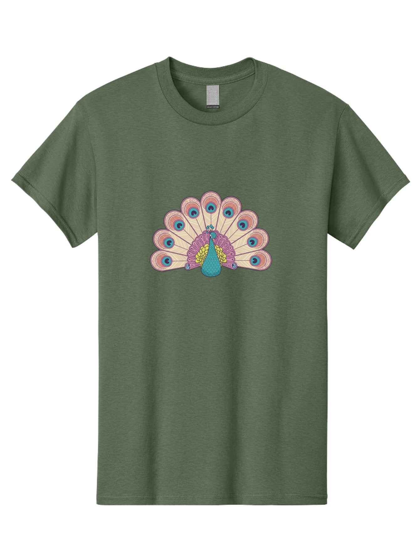 Peacock Men'S Graphic Tee, 100% Cotton, Comfortable Casual Summer Wear, Machine Washable, Peacock Bird, Vibrant Plumage, Colorful Feathers, Intricate Patterns, Majestic Display, Pink, Blue, Yellow Hues, Elegant Bird, Ornate Tail Bab138 7