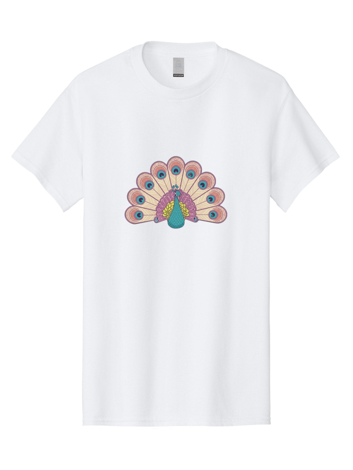 Peacock Men'S Graphic Tee, 100% Cotton, Comfortable Casual Summer Wear, Machine Washable, Peacock Bird, Vibrant Plumage, Colorful Feathers, Intricate Patterns, Majestic Display, Pink, Blue, Yellow Hues, Elegant Bird, Ornate Tail Bab138 6