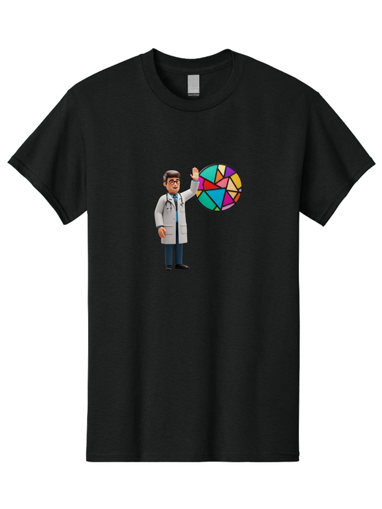 Pie-Chart-Doctor Men'S Graphic Tee, 100% Cotton, Comfortable Casual Summer Wear, Machine Washable, Male Doctor Waving Hand, Pie Chart Illustration, Colorful Graph, Data Analysis, Medical Professional, Healthcare Statistics, Colorful Chart, Bab139 10