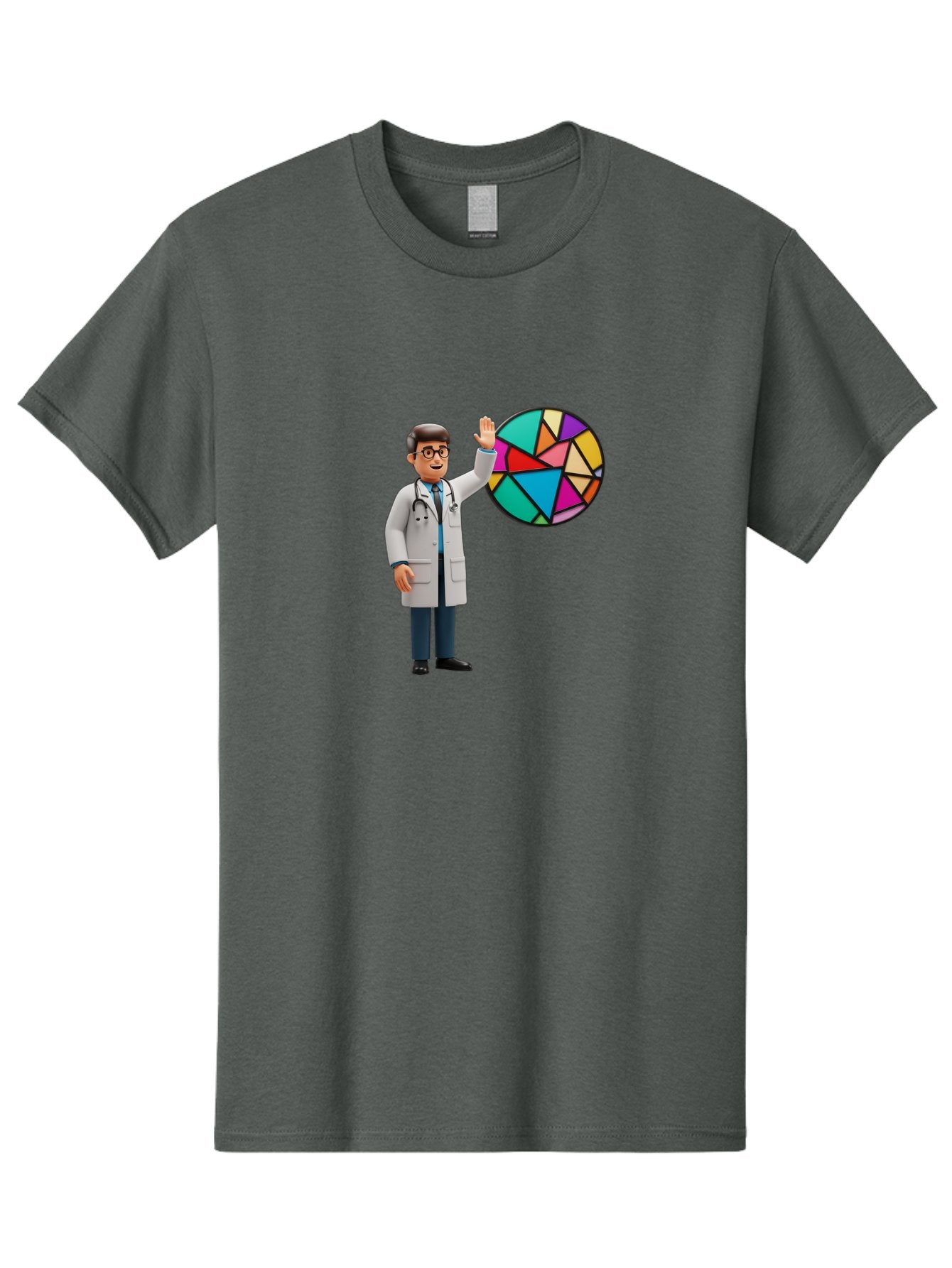 Pie-Chart-Doctor Men'S Graphic Tee, 100% Cotton, Comfortable Casual Summer Wear, Machine Washable, Male Doctor Waving Hand, Pie Chart Illustration, Colorful Graph, Data Analysis, Medical Professional, Healthcare Statistics, Colorful Chart, Bab139 12