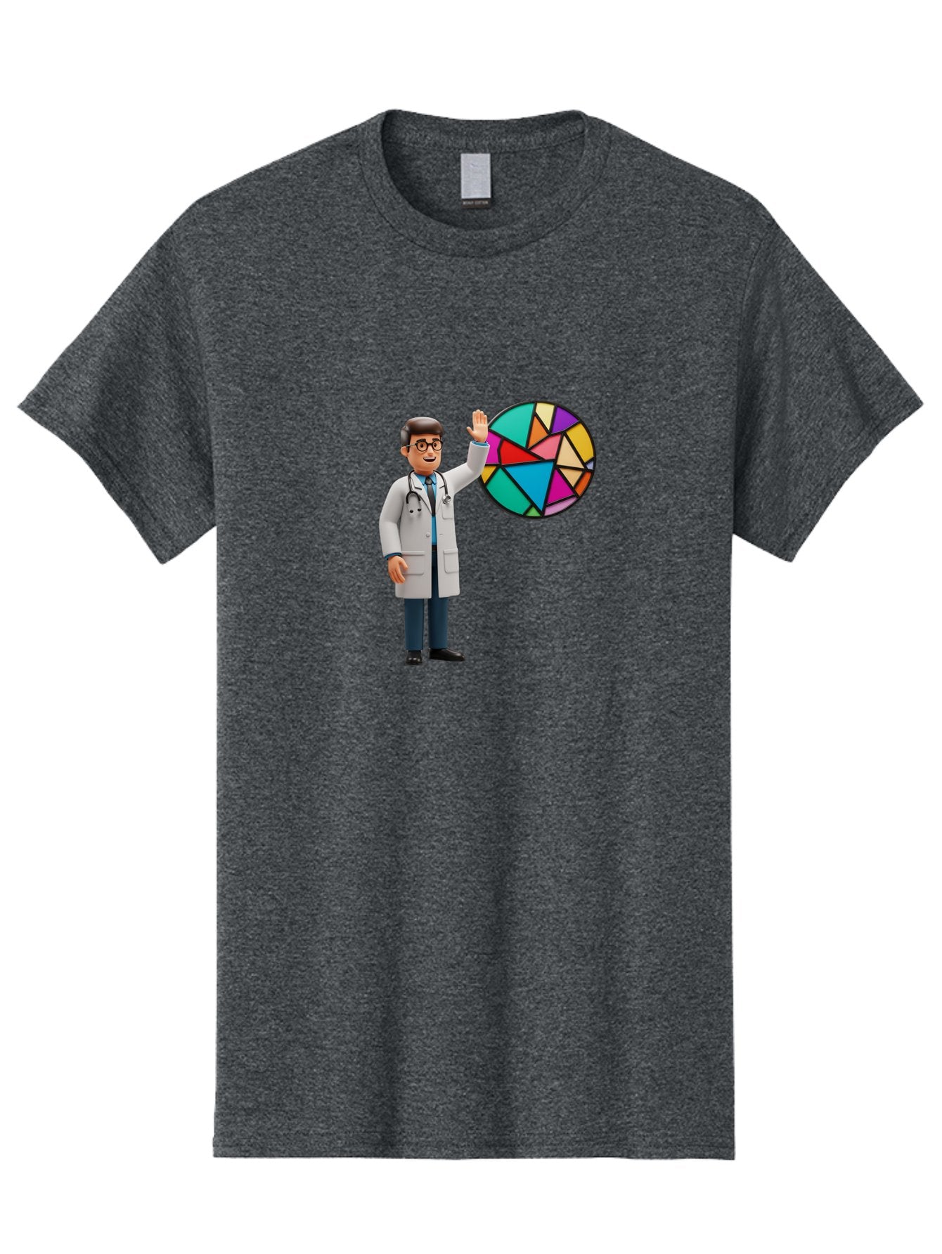 Pie-Chart-Doctor Men'S Graphic Tee, 100% Cotton, Comfortable Casual Summer Wear, Machine Washable, Male Doctor Waving Hand, Pie Chart Illustration, Colorful Graph, Data Analysis, Medical Professional, Healthcare Statistics, Colorful Chart, Bab139 5