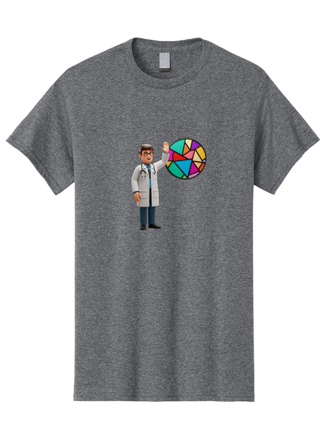 Pie-Chart-Doctor Men'S Graphic Tee, 100% Cotton, Comfortable Casual Summer Wear, Machine Washable, Male Doctor Waving Hand, Pie Chart Illustration, Colorful Graph, Data Analysis, Medical Professional, Healthcare Statistics, Colorful Chart, Bab139 11