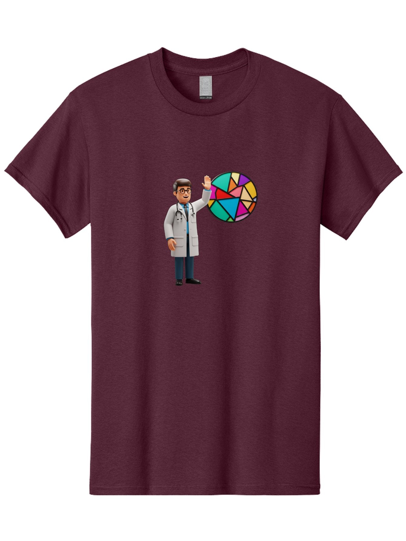 Pie-Chart-Doctor Men'S Graphic Tee, 100% Cotton, Comfortable Casual Summer Wear, Machine Washable, Male Doctor Waving Hand, Pie Chart Illustration, Colorful Graph, Data Analysis, Medical Professional, Healthcare Statistics, Colorful Chart, Bab139 4