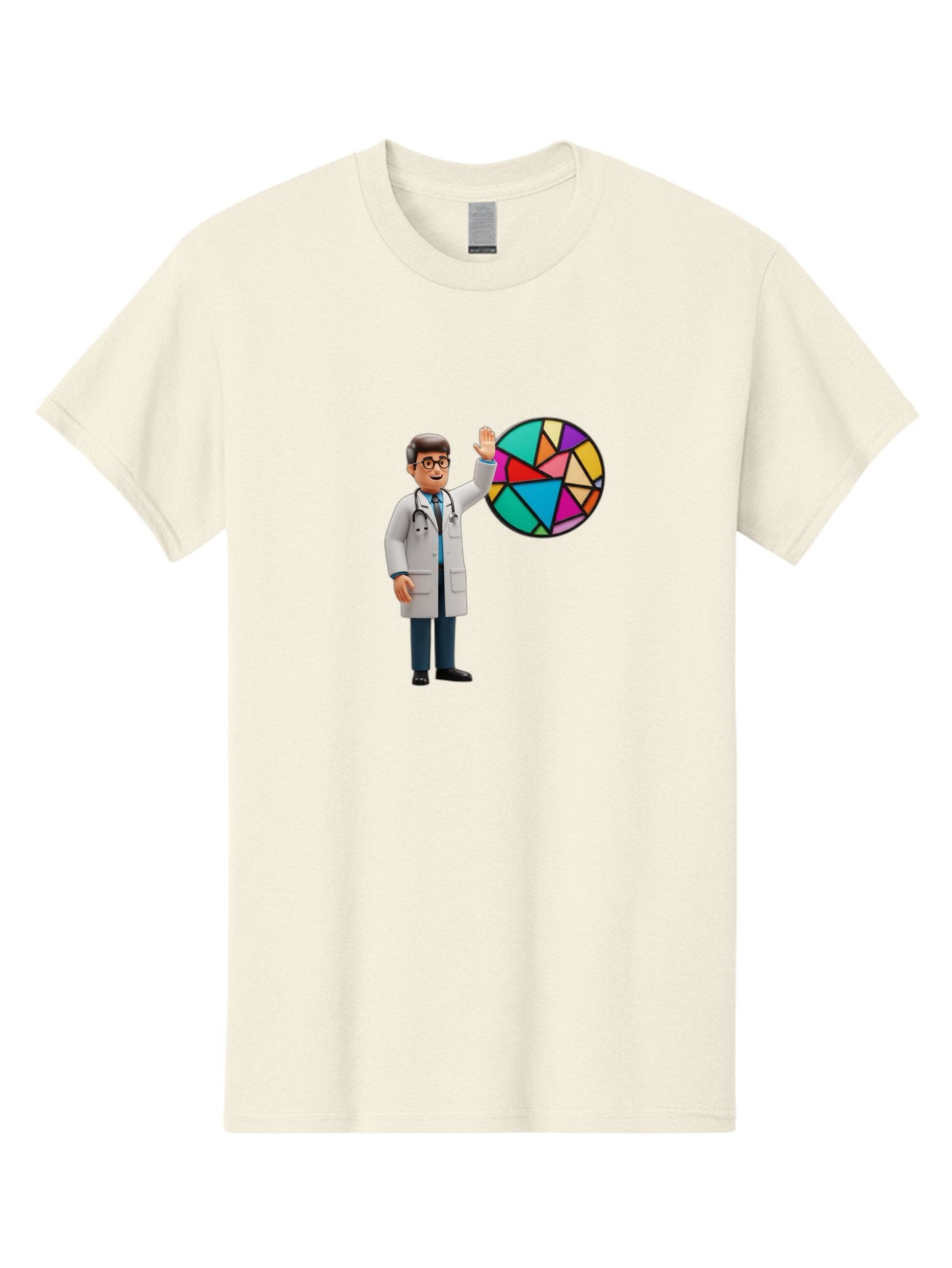 Pie-Chart-Doctor Men'S Graphic Tee, 100% Cotton, Comfortable Casual Summer Wear, Machine Washable, Male Doctor Waving Hand, Pie Chart Illustration, Colorful Graph, Data Analysis, Medical Professional, Healthcare Statistics, Colorful Chart, Bab139 9