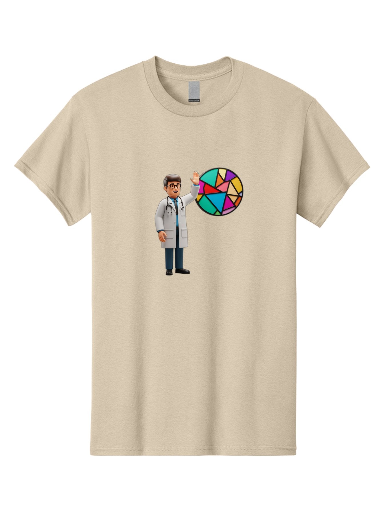 Pie-Chart-Doctor Men'S Graphic Tee, 100% Cotton, Comfortable Casual Summer Wear, Machine Washable, Male Doctor Waving Hand, Pie Chart Illustration, Colorful Graph, Data Analysis, Medical Professional, Healthcare Statistics, Colorful Chart, Bab139 13