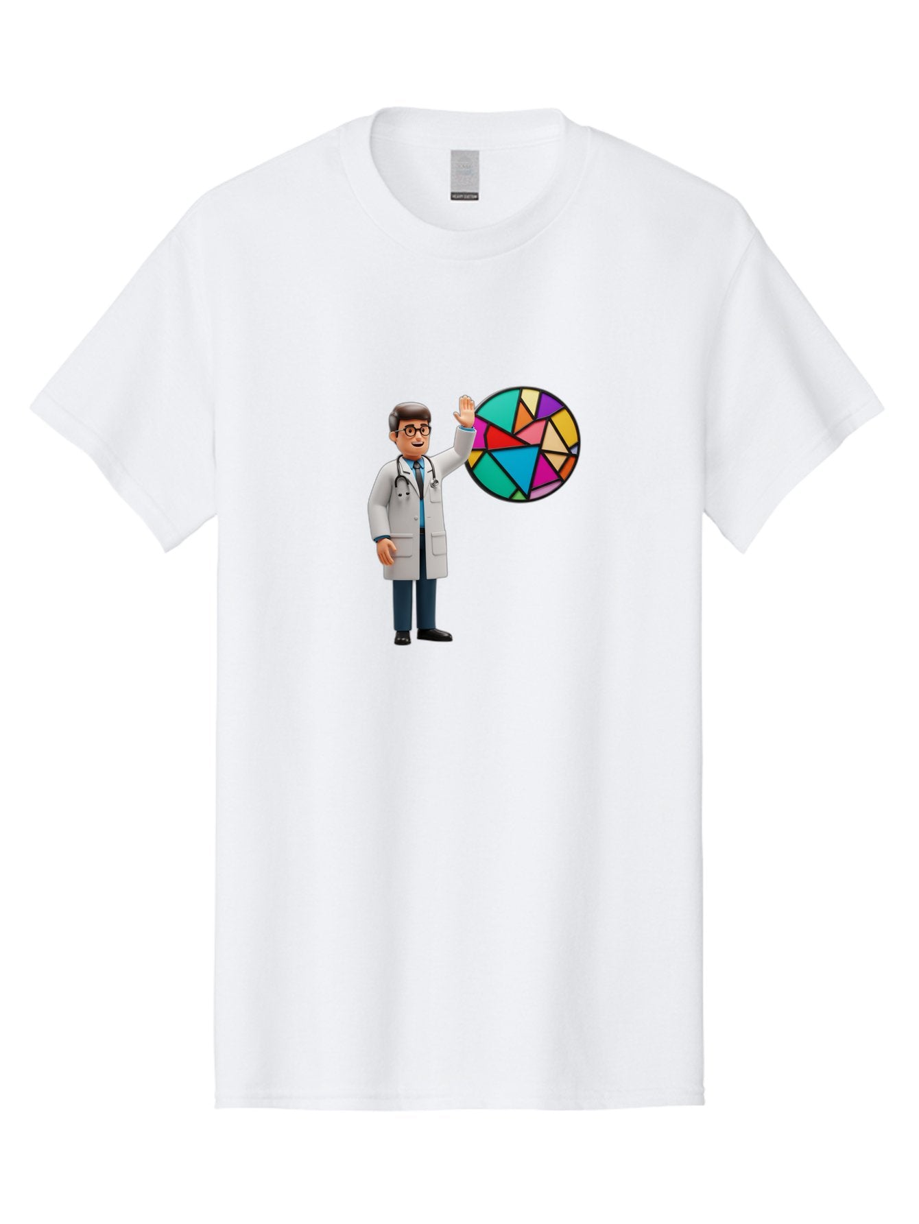 Pie-Chart-Doctor Men'S Graphic Tee, 100% Cotton, Comfortable Casual Summer Wear, Machine Washable, Male Doctor Waving Hand, Pie Chart Illustration, Colorful Graph, Data Analysis, Medical Professional, Healthcare Statistics, Colorful Chart, Bab139 3