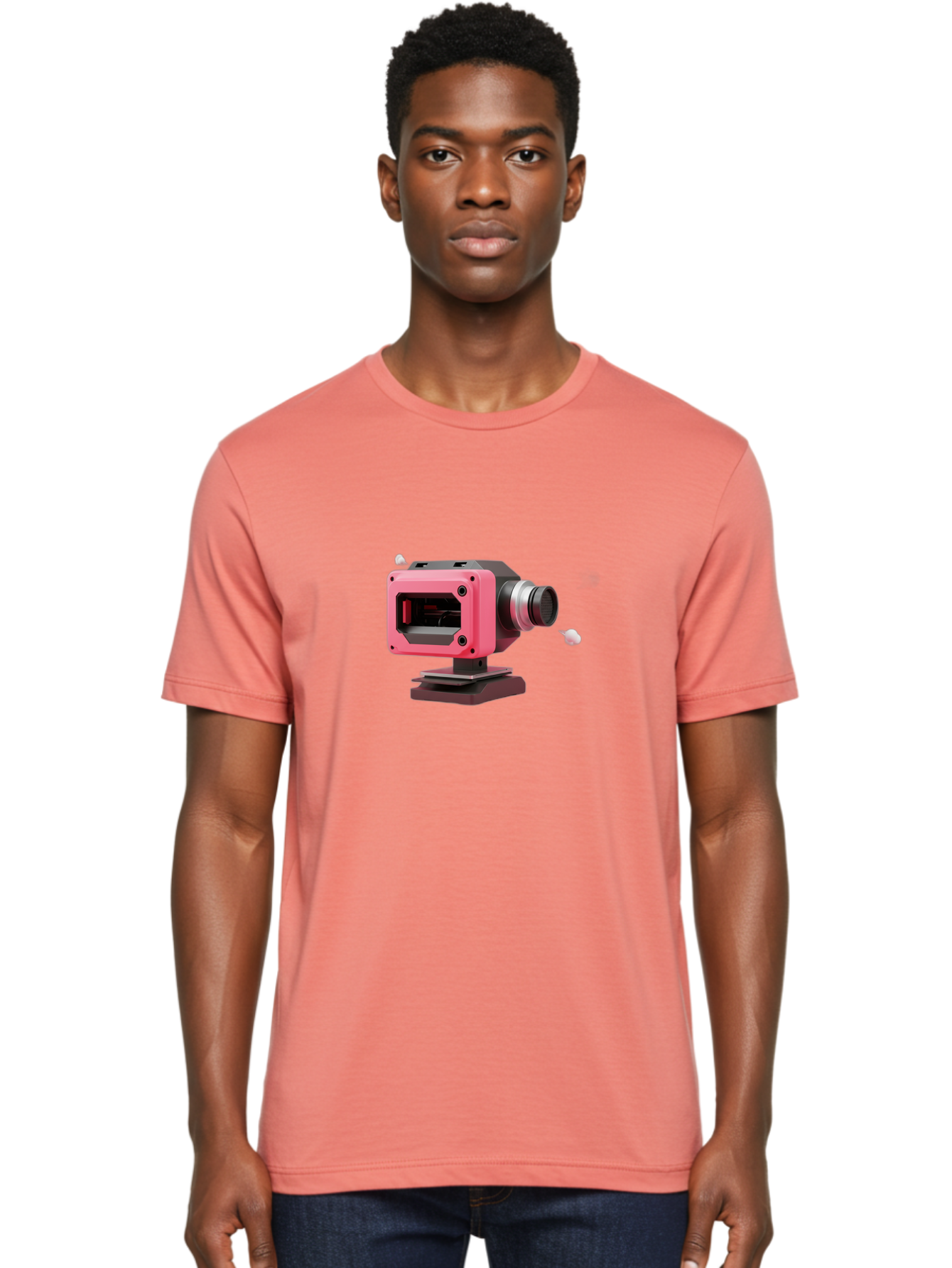 Pink-3D-Camera Men'S Graphic Tee, 100% Cotton, Comfortable Casual Summer Wear, Machine Washable, Pink Camera, Photography Equipment, Camera Lens, Modern Technology, Futuristic Design, Digital Photography, Studio Equipment, 3D Camera Bab141
