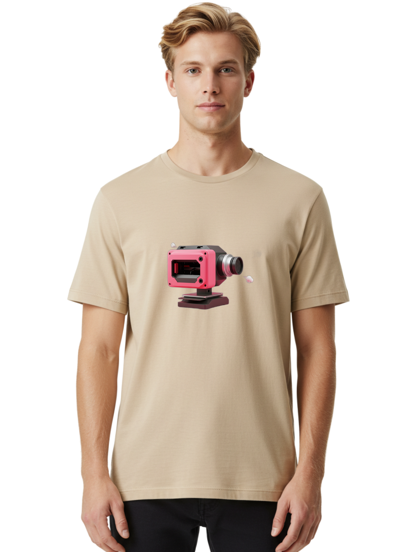 Pink-3D-Camera Men'S Graphic Tee, 100% Cotton, Comfortable Casual Summer Wear, Machine Washable, Pink Camera, Photography Equipment, Camera Lens, Modern Technology, Futuristic Design, Digital Photography, Studio Equipment, 3D Camera Bab141 4