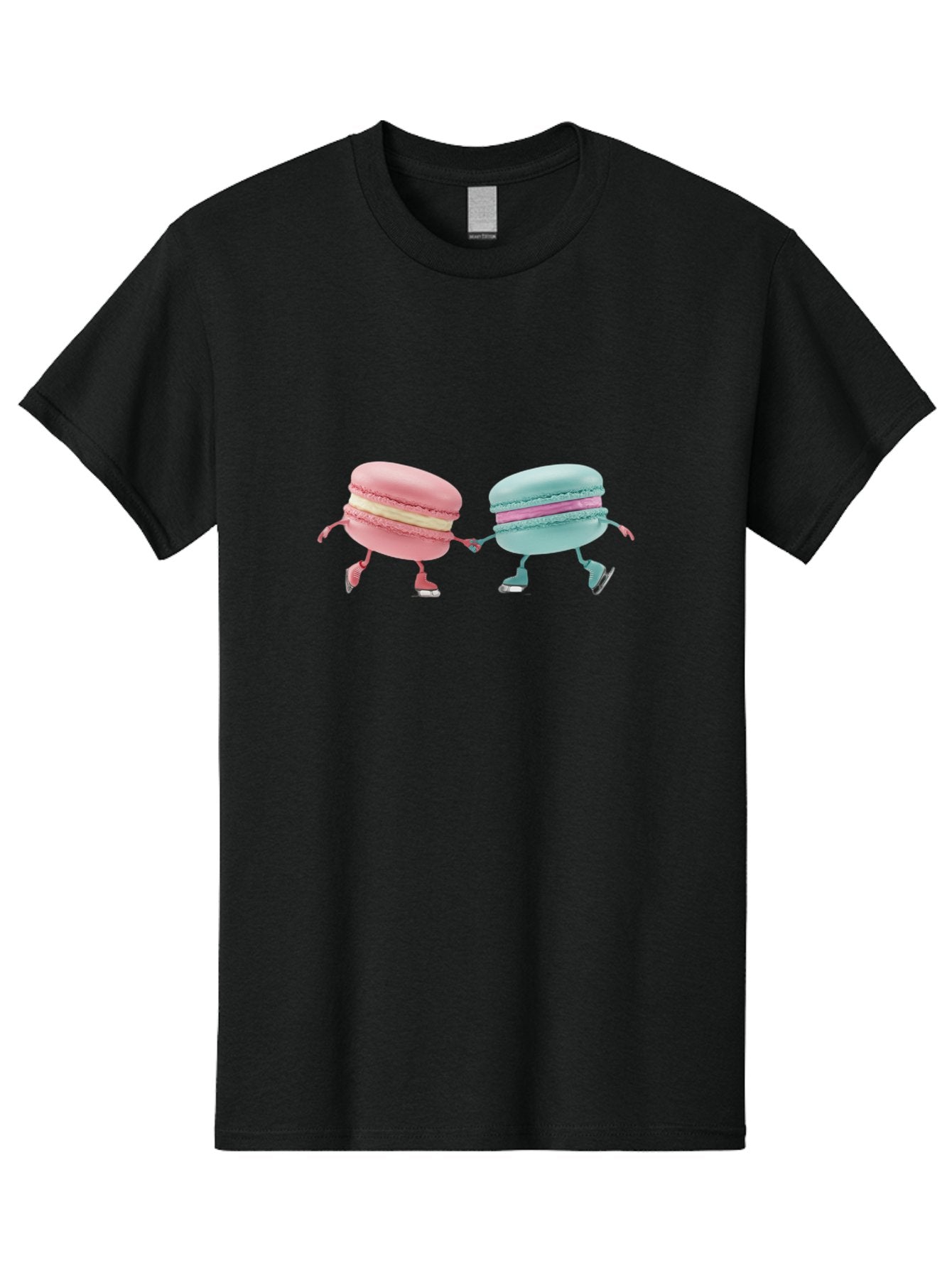 Pink-And-Blue-Macarons Men'S Graphic Tee, 100% Cotton, Comfortable Casual Summer Wear, Machine Washable, Cartoon Macarons, Pastel Colors, Dancing Macarons, Colorful Desserts, Sweet Treats, Whimsical Illustration, French Patisserie, Bab142 14
