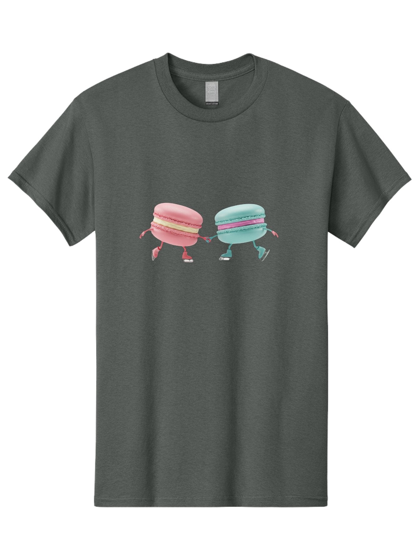 Pink-And-Blue-Macarons Men'S Graphic Tee, 100% Cotton, Comfortable Casual Summer Wear, Machine Washable, Cartoon Macarons, Pastel Colors, Dancing Macarons, Colorful Desserts, Sweet Treats, Whimsical Illustration, French Patisserie, Bab142