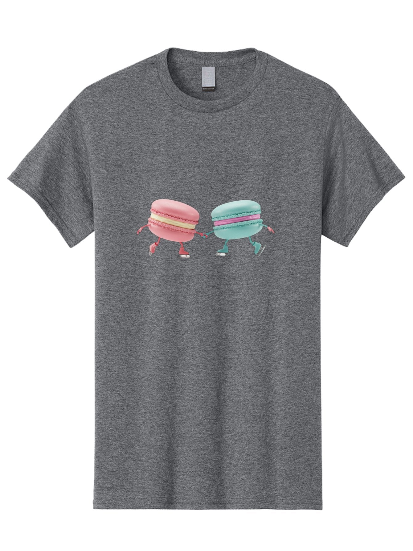 Pink-And-Blue-Macarons Men'S Graphic Tee, 100% Cotton, Comfortable Casual Summer Wear, Machine Washable, Cartoon Macarons, Pastel Colors, Dancing Macarons, Colorful Desserts, Sweet Treats, Whimsical Illustration, French Patisserie, Bab142 5