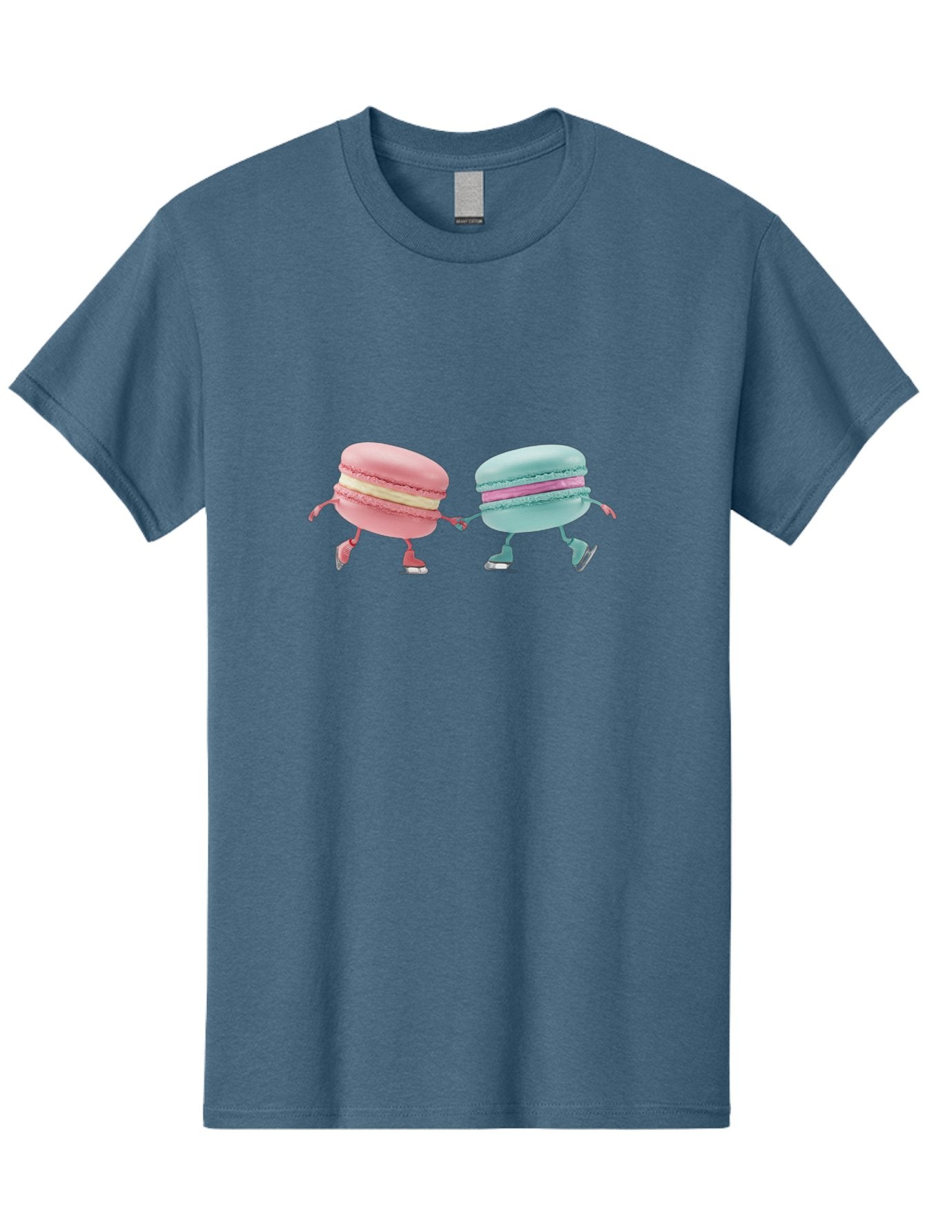 Pink-And-Blue-Macarons Men'S Graphic Tee, 100% Cotton, Comfortable Casual Summer Wear, Machine Washable, Cartoon Macarons, Pastel Colors, Dancing Macarons, Colorful Desserts, Sweet Treats, Whimsical Illustration, French Patisserie, Bab142