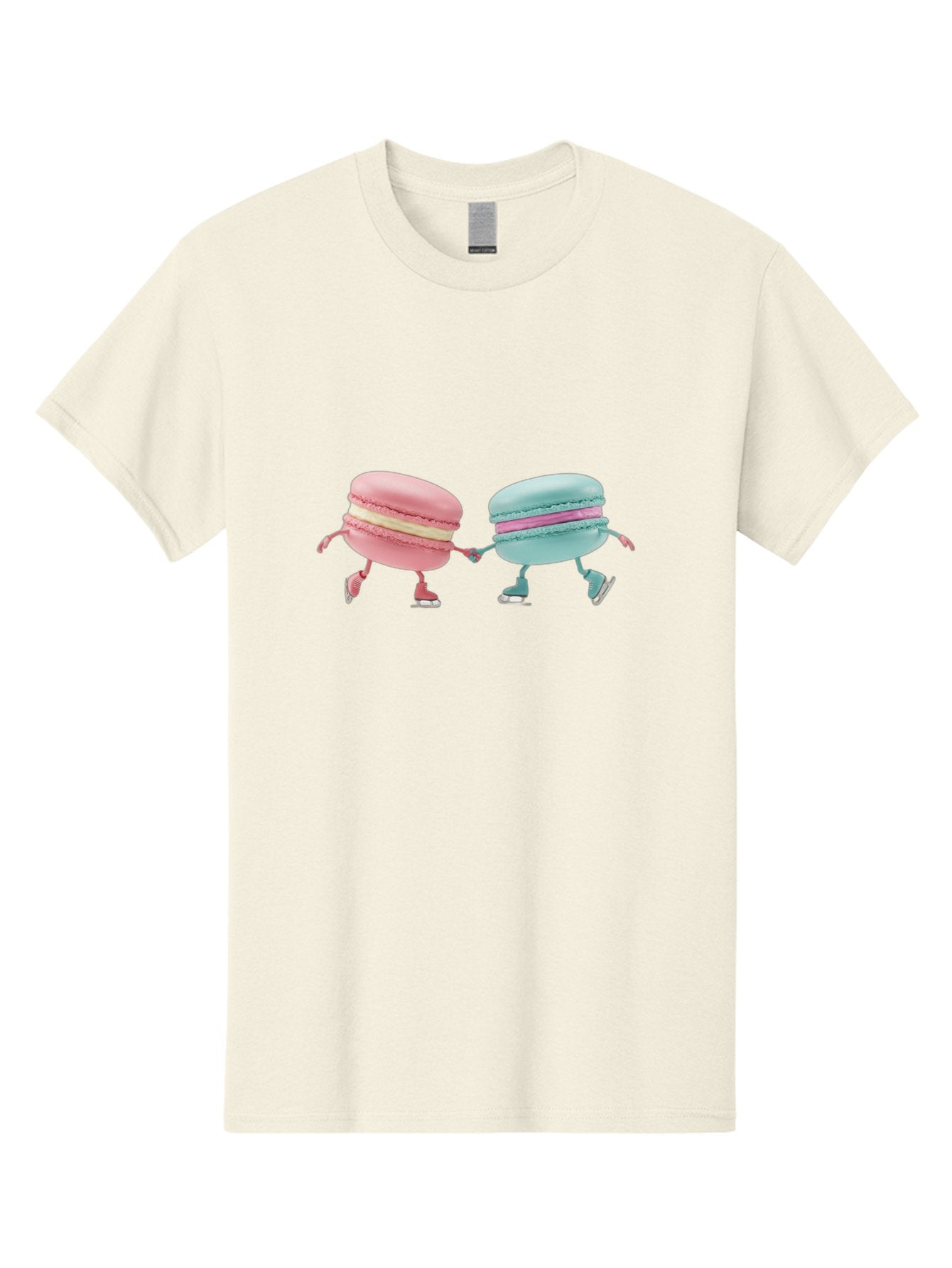 Pink-And-Blue-Macarons Men'S Graphic Tee, 100% Cotton, Comfortable Casual Summer Wear, Machine Washable, Cartoon Macarons, Pastel Colors, Dancing Macarons, Colorful Desserts, Sweet Treats, Whimsical Illustration, French Patisserie, Bab142 13