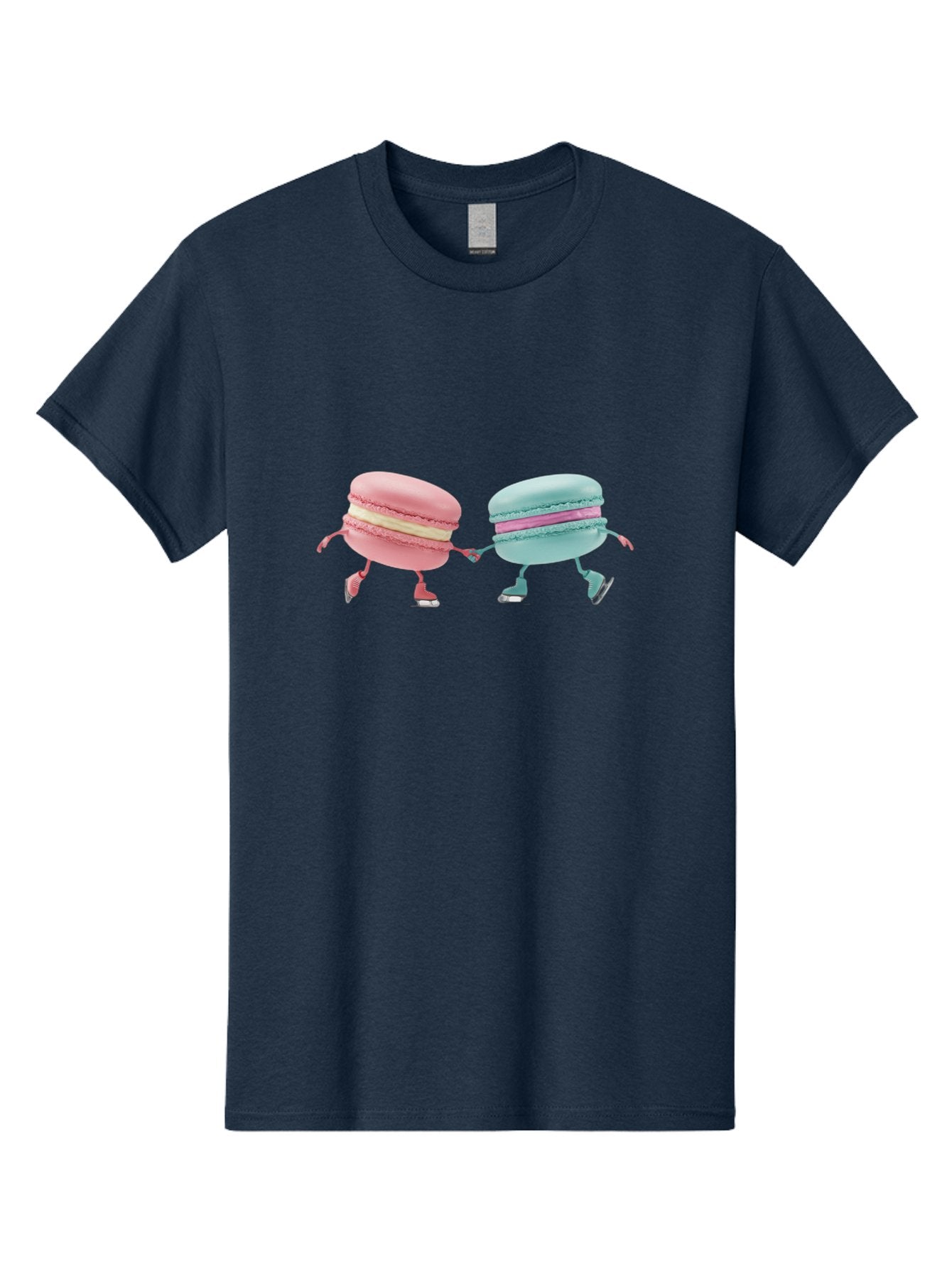 Pink-And-Blue-Macarons Men'S Graphic Tee, 100% Cotton, Comfortable Casual Summer Wear, Machine Washable, Cartoon Macarons, Pastel Colors, Dancing Macarons, Colorful Desserts, Sweet Treats, Whimsical Illustration, French Patisserie, Bab142 8