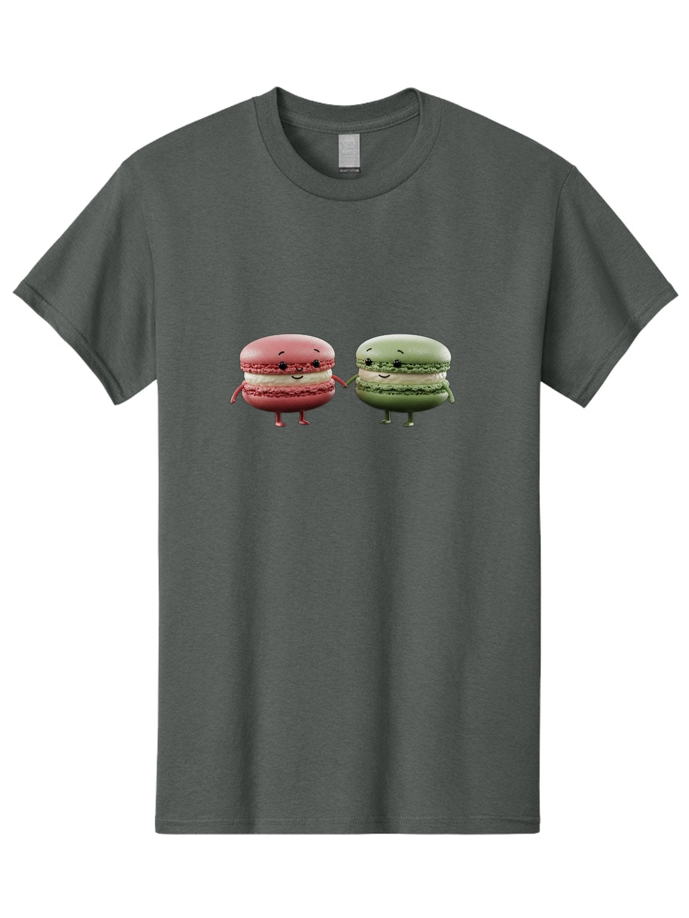 Pink-And-Green-Macarons Men'S Graphic Tee, 100% Cotton, Comfortable Casual Summer Wear, Machine Washable, Cute Macarons, Anthropomorphic Desserts, Smiling Faces, Holding Hands, Pink And Green Macarons, Adorable Characters, Funny Illustrations, Bab143 11