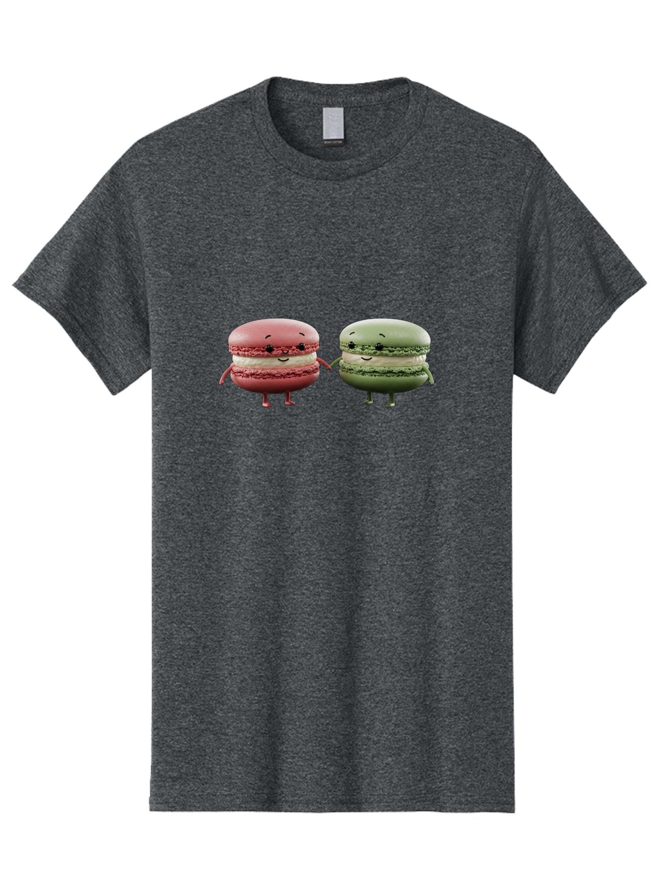 Pink-And-Green-Macarons Men'S Graphic Tee, 100% Cotton, Comfortable Casual Summer Wear, Machine Washable, Cute Macarons, Anthropomorphic Desserts, Smiling Faces, Holding Hands, Pink And Green Macarons, Adorable Characters, Funny Illustrations, Bab143 5
