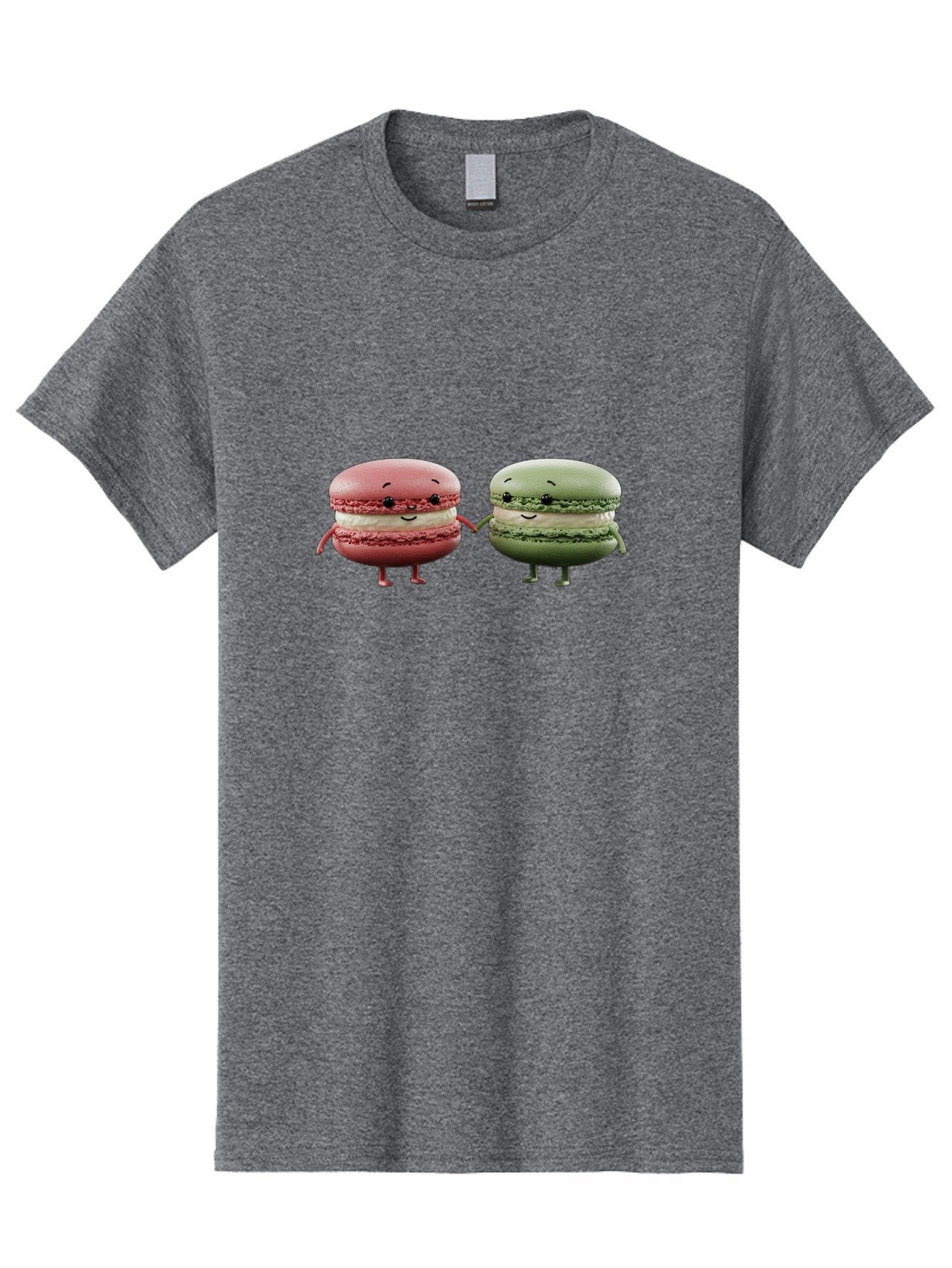 Pink-And-Green-Macarons Men'S Graphic Tee, 100% Cotton, Comfortable Casual Summer Wear, Machine Washable, Cute Macarons, Anthropomorphic Desserts, Smiling Faces, Holding Hands, Pink And Green Macarons, Adorable Characters, Funny Illustrations, Bab143 3