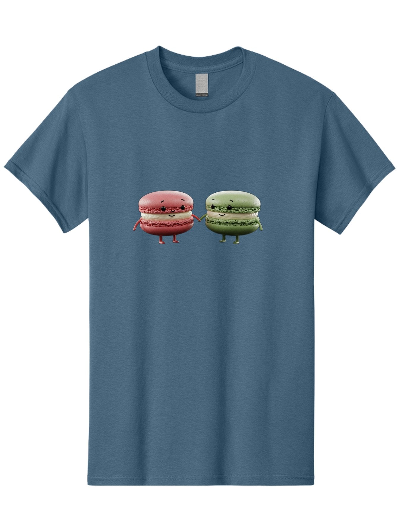 Pink-And-Green-Macarons Men'S Graphic Tee, 100% Cotton, Comfortable Casual Summer Wear, Machine Washable, Cute Macarons, Anthropomorphic Desserts, Smiling Faces, Holding Hands, Pink And Green Macarons, Adorable Characters, Funny Illustrations, Bab143 13