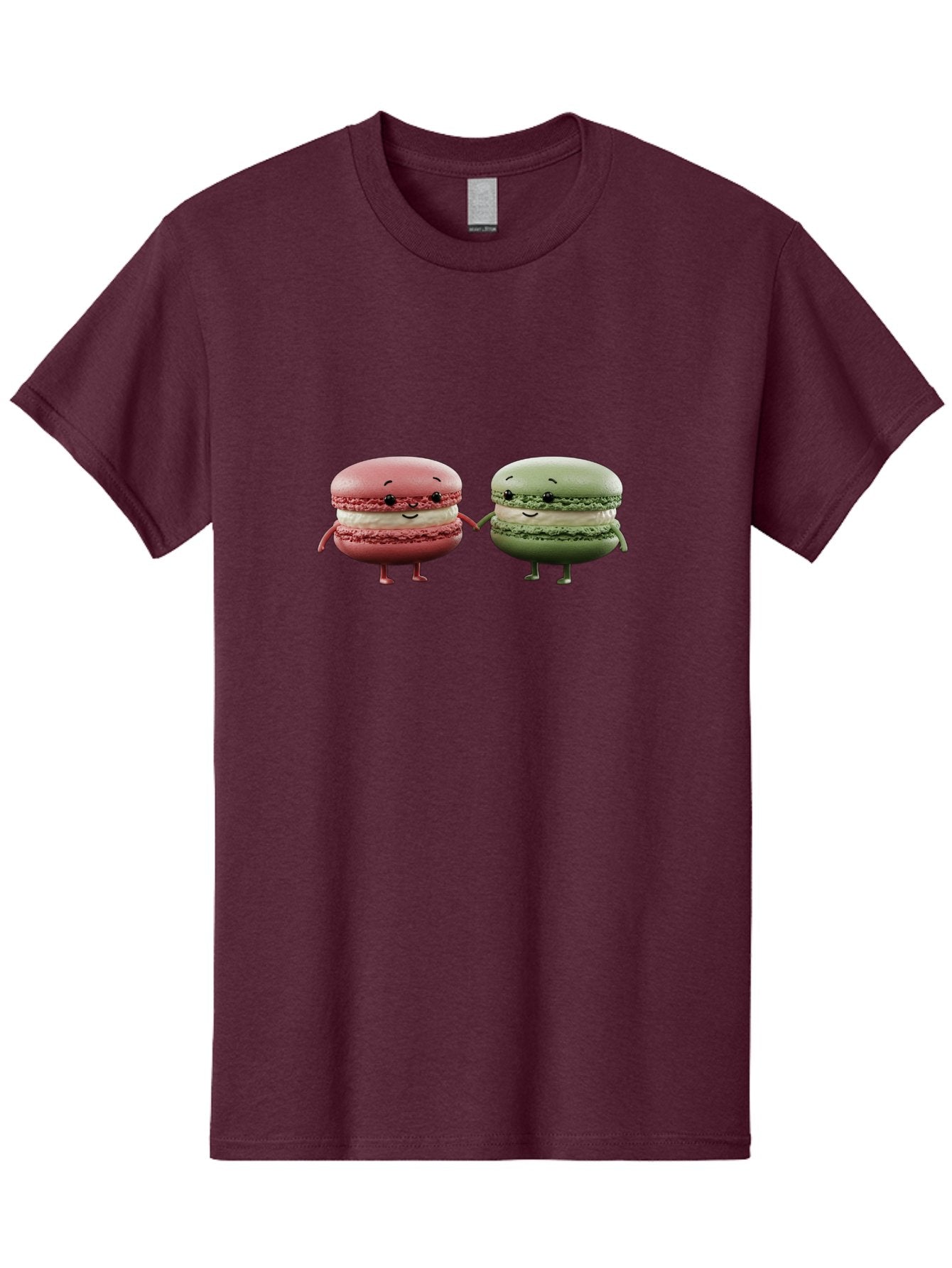 Pink-And-Green-Macarons Men'S Graphic Tee, 100% Cotton, Comfortable Casual Summer Wear, Machine Washable, Cute Macarons, Anthropomorphic Desserts, Smiling Faces, Holding Hands, Pink And Green Macarons, Adorable Characters, Funny Illustrations, Bab143