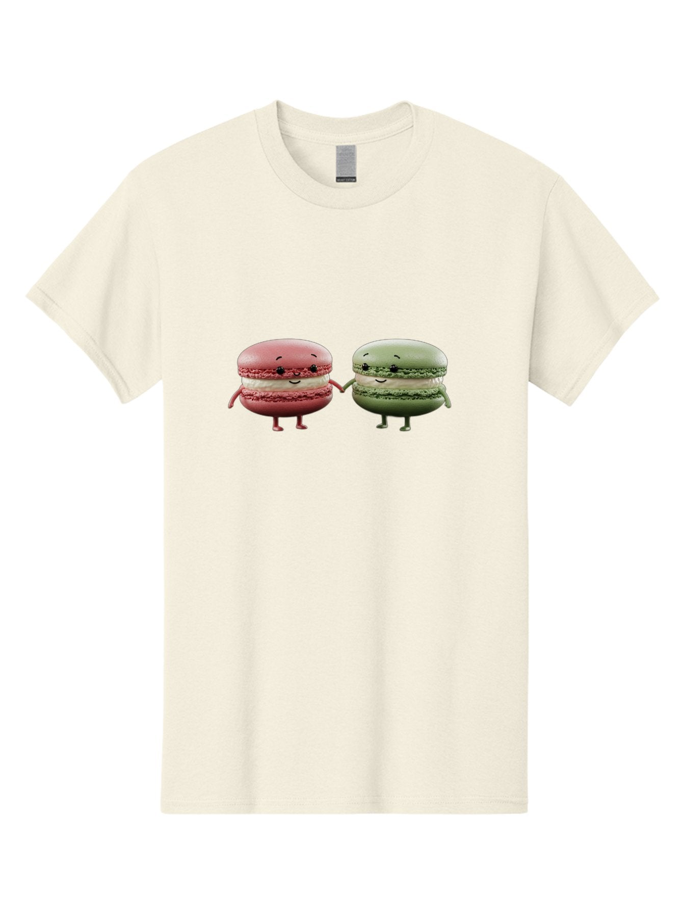 Pink-And-Green-Macarons Men'S Graphic Tee, 100% Cotton, Comfortable Casual Summer Wear, Machine Washable, Cute Macarons, Anthropomorphic Desserts, Smiling Faces, Holding Hands, Pink And Green Macarons, Adorable Characters, Funny Illustrations, Bab143 14