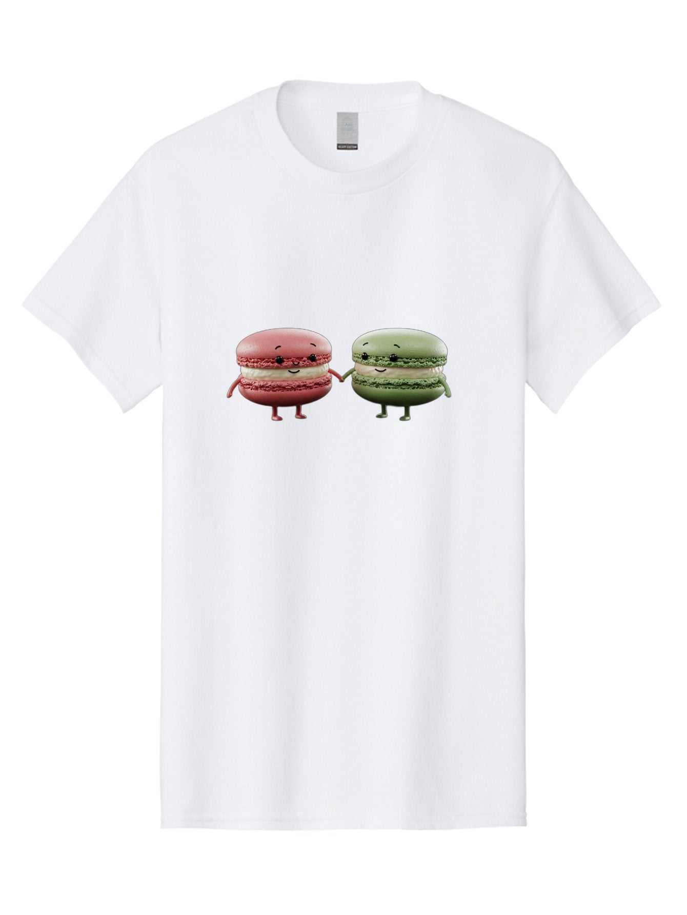 Pink-And-Green-Macarons Men'S Graphic Tee, 100% Cotton, Comfortable Casual Summer Wear, Machine Washable, Cute Macarons, Anthropomorphic Desserts, Smiling Faces, Holding Hands, Pink And Green Macarons, Adorable Characters, Funny Illustrations, Bab143 9