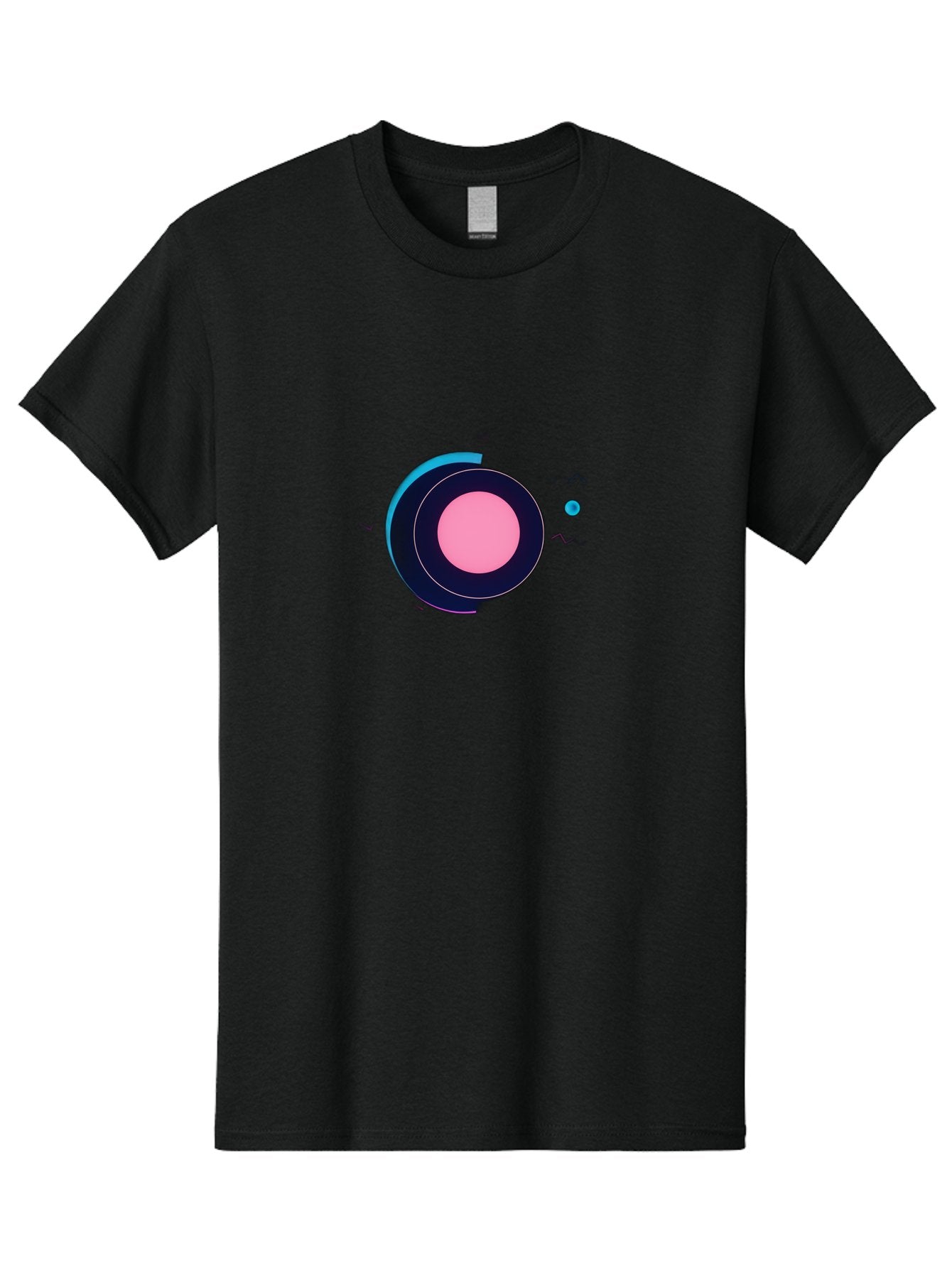 Pink-Circle Men'S Graphic Tee, 100% Cotton, Comfortable Casual Summer Wear, Machine Washable, Abstract Geometric Shapes, Layered Circle Design, Pink Center, Black And Blue Accents, Modern Art, Memphis Style, Minimalist Composition, Bab144 3