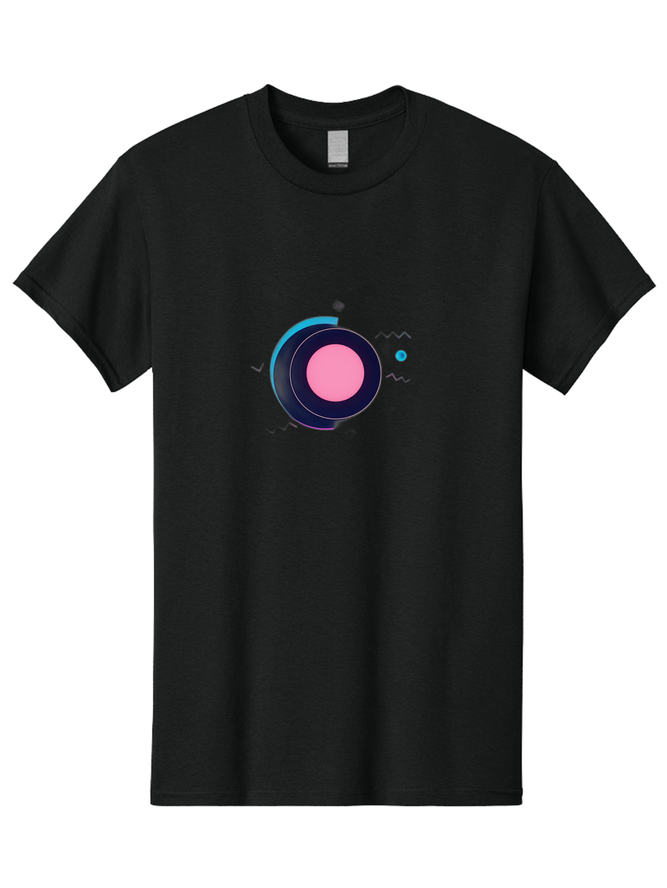 Pink-Circle Men'S Graphic Tee, 100% Cotton, Comfortable Casual Summer Wear, Machine Washable, Abstract Geometric Shapes, Layered Circle Design, Pink Center, Black And Blue Accents, Modern Art, Memphis Style, Minimalist Composition, Bab144 27