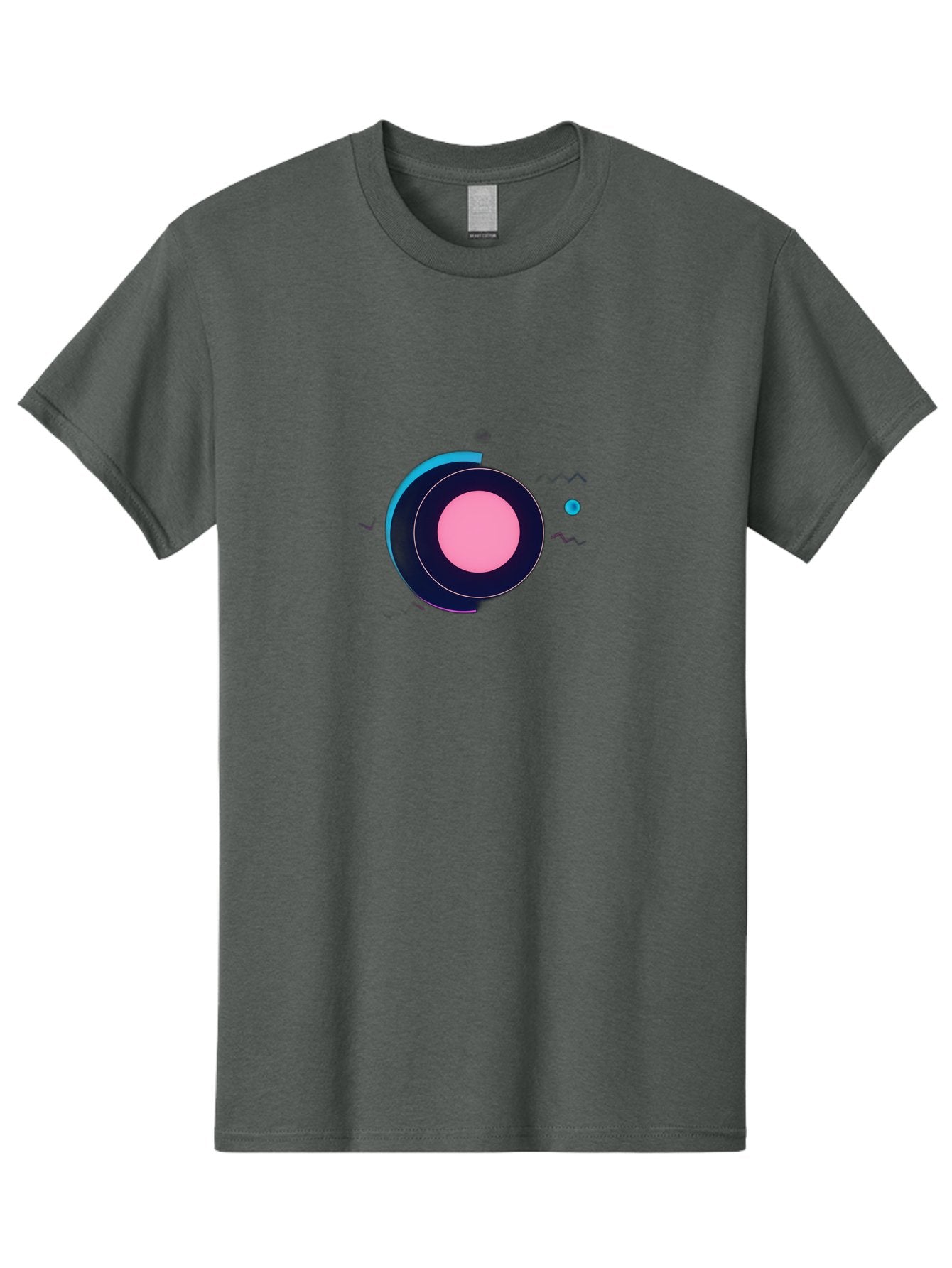 Pink-Circle Men'S Graphic Tee, 100% Cotton, Comfortable Casual Summer Wear, Machine Washable, Abstract Geometric Shapes, Layered Circle Design, Pink Center, Black And Blue Accents, Modern Art, Memphis Style, Minimalist Composition, Bab144 5