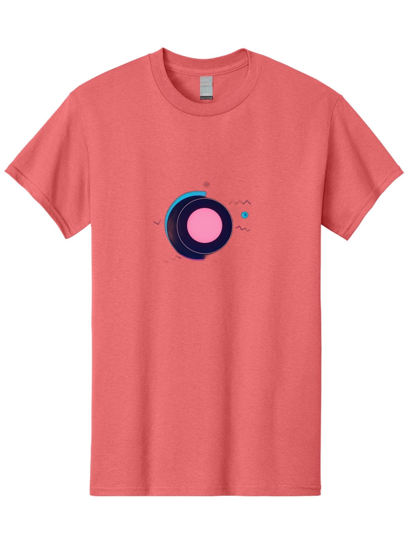 Pink-Circle Men'S Graphic Tee, 100% Cotton, Comfortable Casual Summer Wear, Machine Washable, Abstract Geometric Shapes, Layered Circle Design, Pink Center, Black And Blue Accents, Modern Art, Memphis Style, Minimalist Composition, Bab144