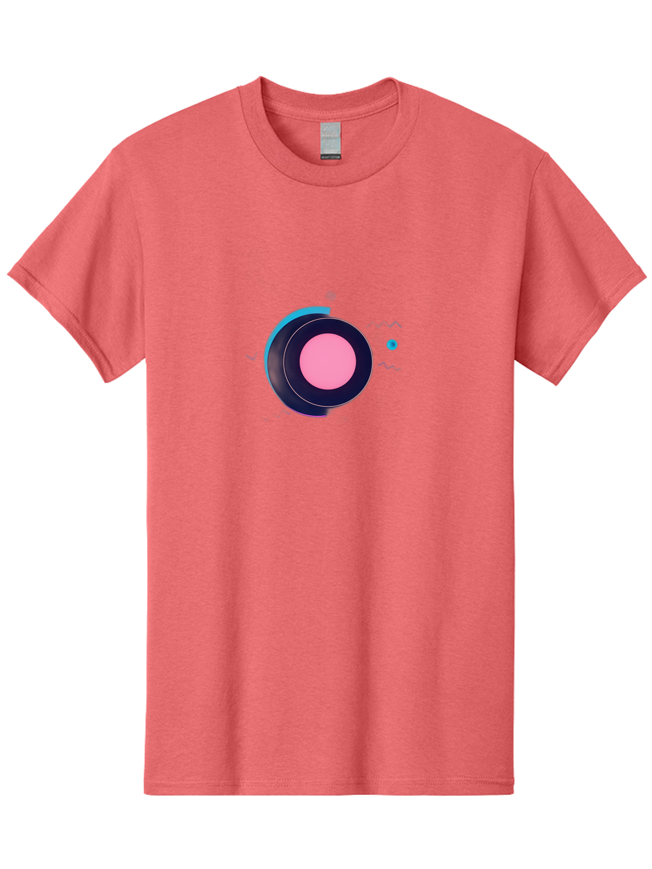 Pink-Circle Men'S Graphic Tee, 100% Cotton, Comfortable Casual Summer Wear, Machine Washable, Abstract Geometric Shapes, Layered Circle Design, Pink Center, Black And Blue Accents, Modern Art, Memphis Style, Minimalist Composition, Bab144