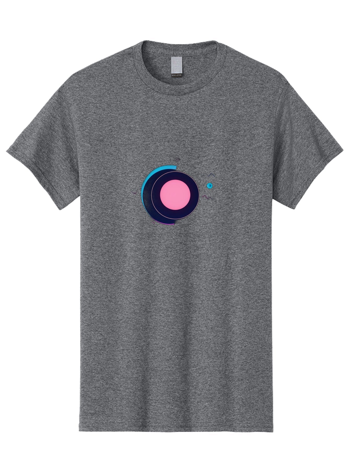 Pink-Circle Men'S Graphic Tee, 100% Cotton, Comfortable Casual Summer Wear, Machine Washable, Abstract Geometric Shapes, Layered Circle Design, Pink Center, Black And Blue Accents, Modern Art, Memphis Style, Minimalist Composition, Bab144 11