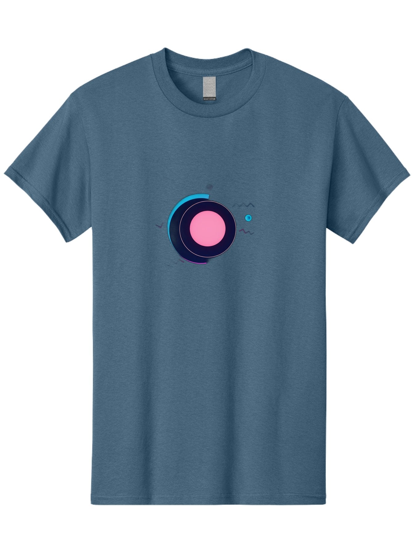 Pink-Circle Men'S Graphic Tee, 100% Cotton, Comfortable Casual Summer Wear, Machine Washable, Abstract Geometric Shapes, Layered Circle Design, Pink Center, Black And Blue Accents, Modern Art, Memphis Style, Minimalist Composition, Bab144 12