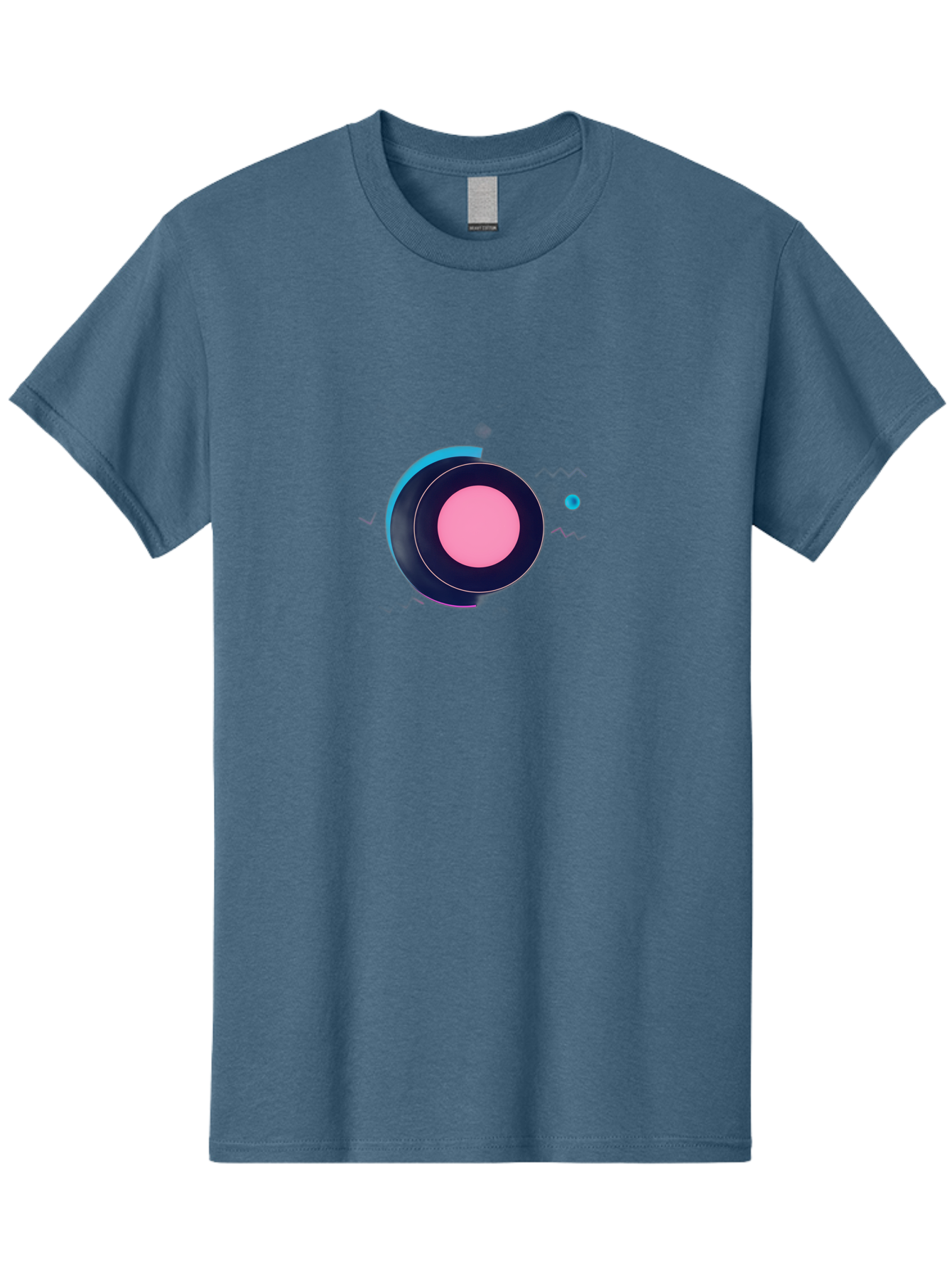 Pink-Circle Men'S Graphic Tee, 100% Cotton, Comfortable Casual Summer Wear, Machine Washable, Abstract Geometric Shapes, Layered Circle Design, Pink Center, Black And Blue Accents, Modern Art, Memphis Style, Minimalist Composition, Bab144 13