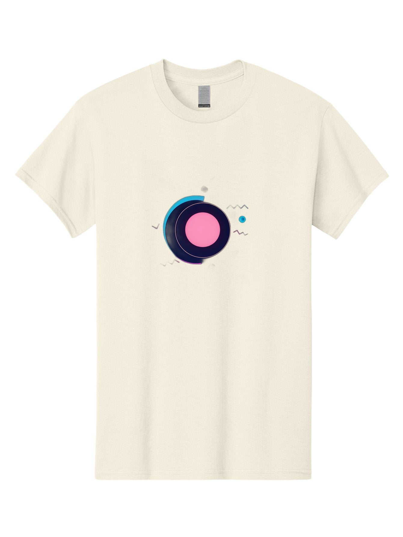 Pink-Circle Men'S Graphic Tee, 100% Cotton, Comfortable Casual Summer Wear, Machine Washable, Abstract Geometric Shapes, Layered Circle Design, Pink Center, Black And Blue Accents, Modern Art, Memphis Style, Minimalist Composition, Bab144 10