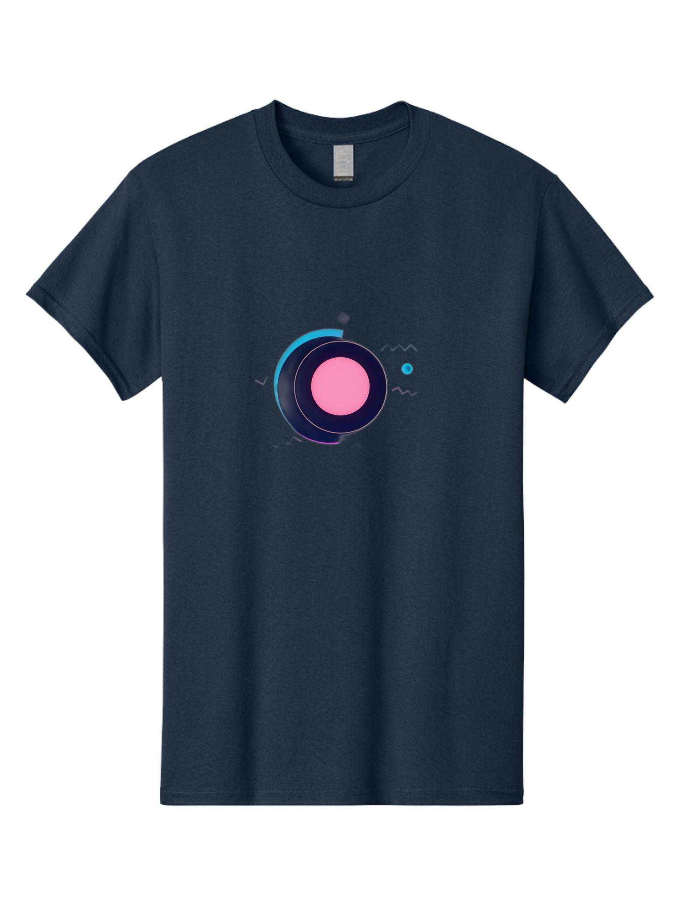 Pink-Circle Men'S Graphic Tee, 100% Cotton, Comfortable Casual Summer Wear, Machine Washable, Abstract Geometric Shapes, Layered Circle Design, Pink Center, Black And Blue Accents, Modern Art, Memphis Style, Minimalist Composition, Bab144 21